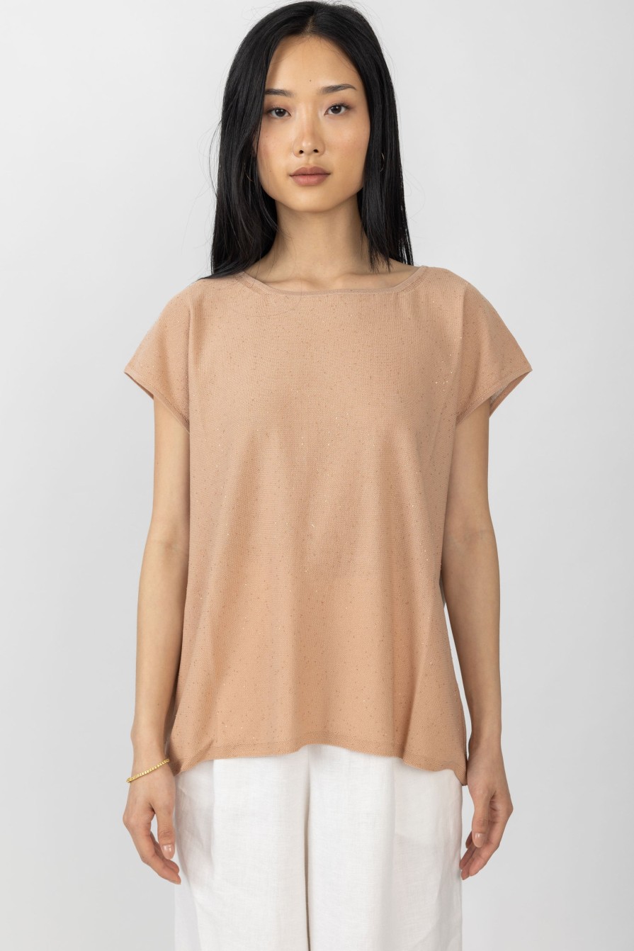 GENTRYPORTOFINO Knit Contrast Top In Rosa Roccia | Knitwear