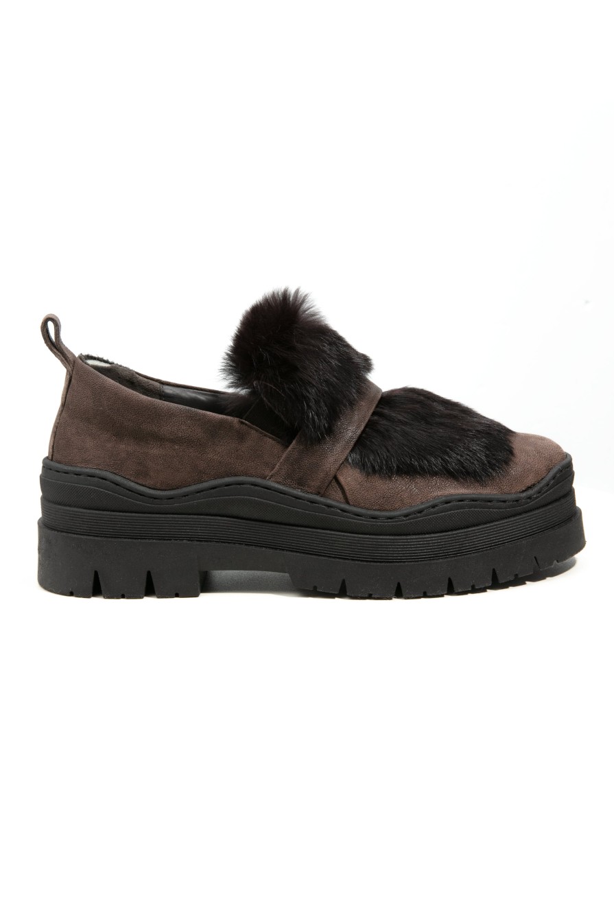 HENRY BEGUELIN Grattato Leather Loafer With Fur In Moro | Flats