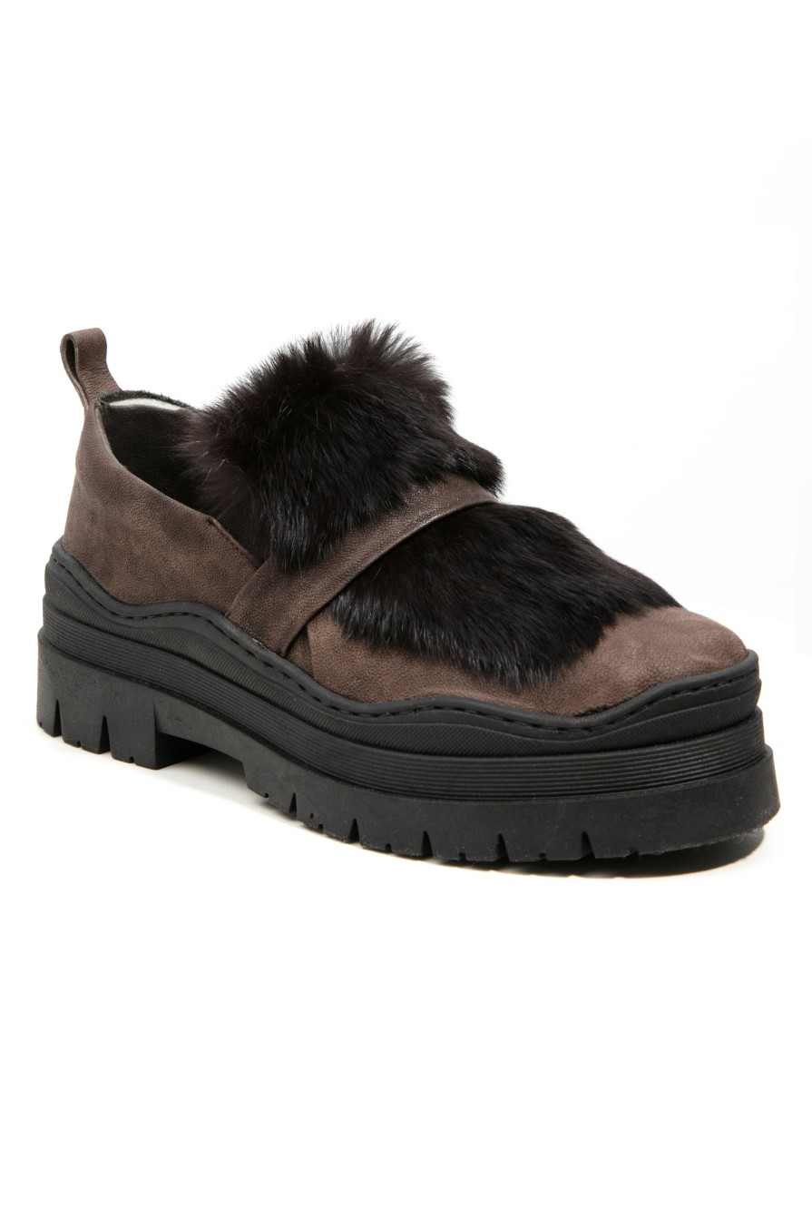 HENRY BEGUELIN Grattato Leather Loafer With Fur In Moro | Flats