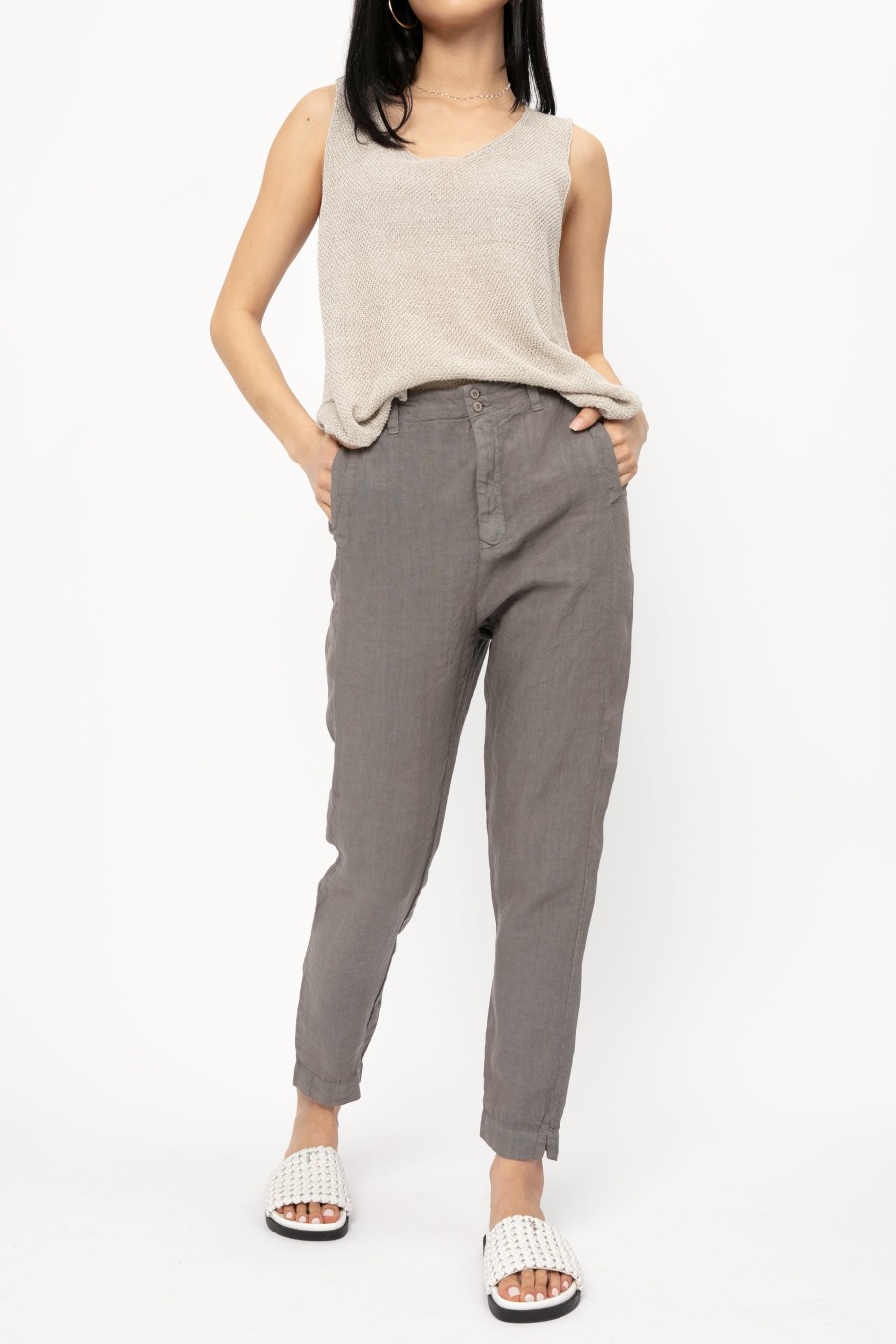 TRANSIT Linen Trouser Pant In Grey | Bottoms