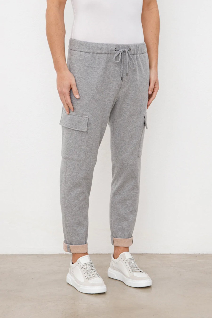 PESERICO Cotton Fleece Cargo Jogger Trouser In Slate | Bottoms