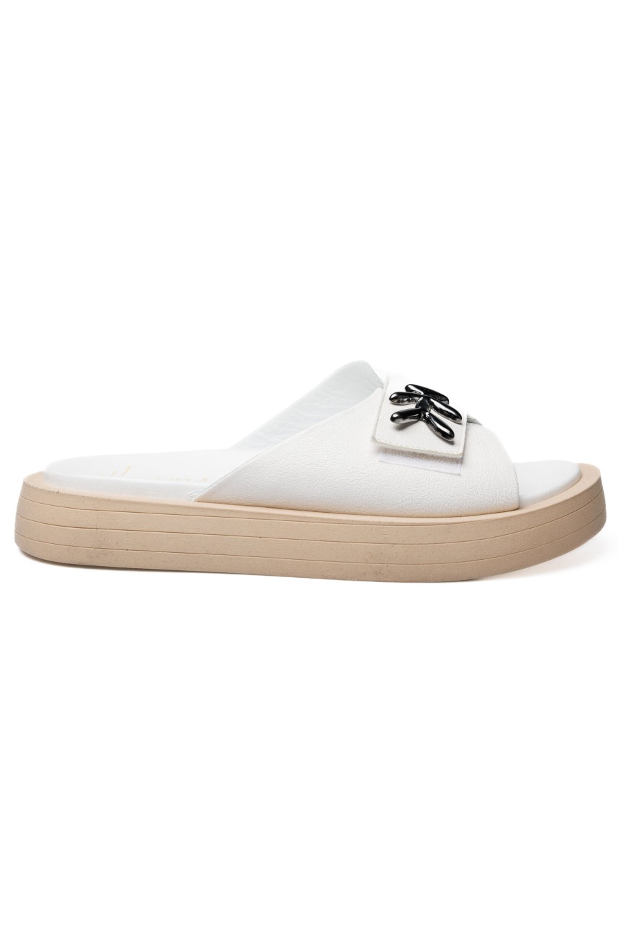 HENRY BEGUELIN Old Iron Leather Slides In Bianco | Flats