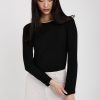 TRANSIT Long Sleeve Modal T-Shirt Top In Black | Tops