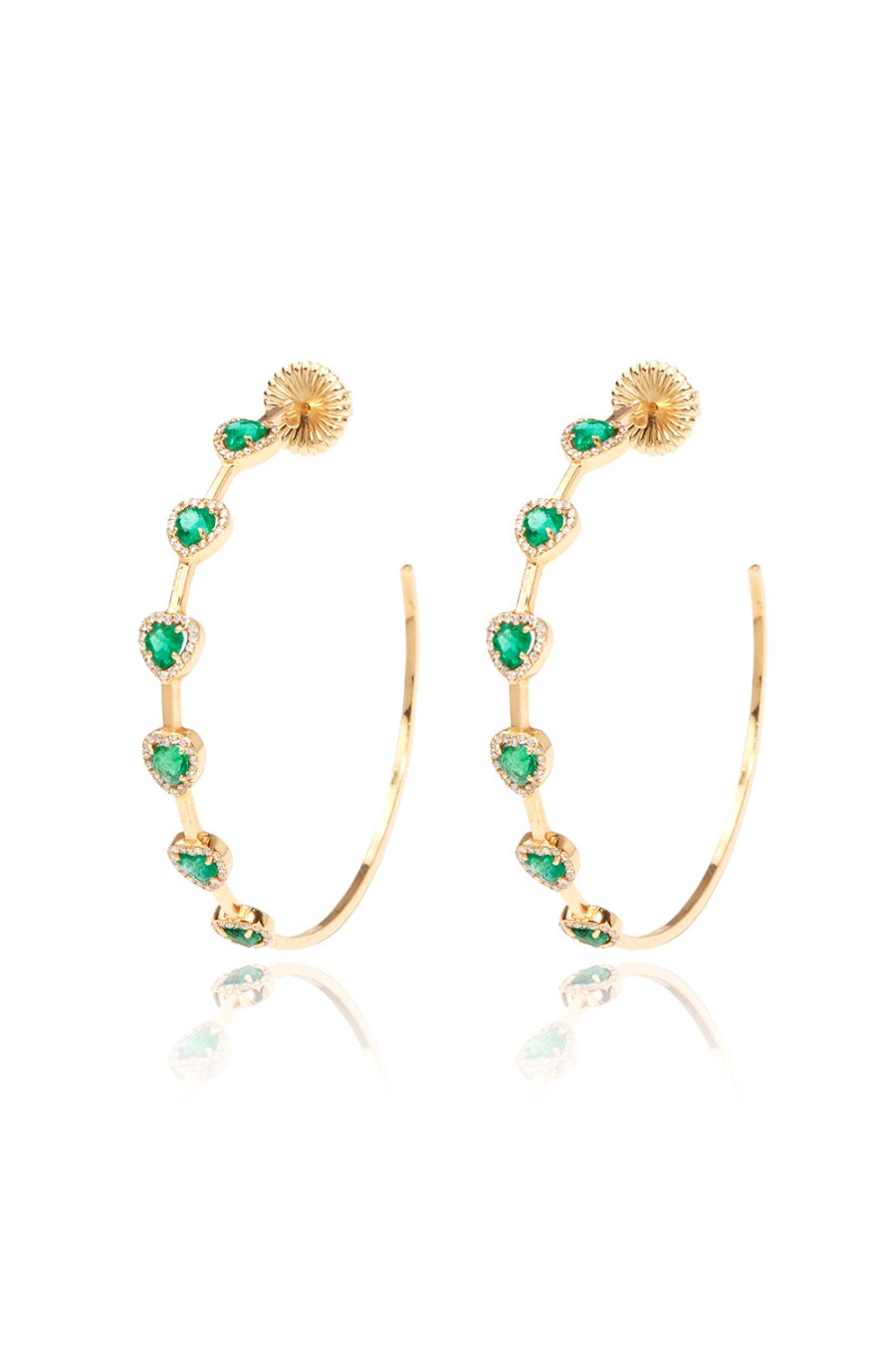 L.A. STEIN Diamond Emerald Hoops In 18K Yellow Gold | Jewelry