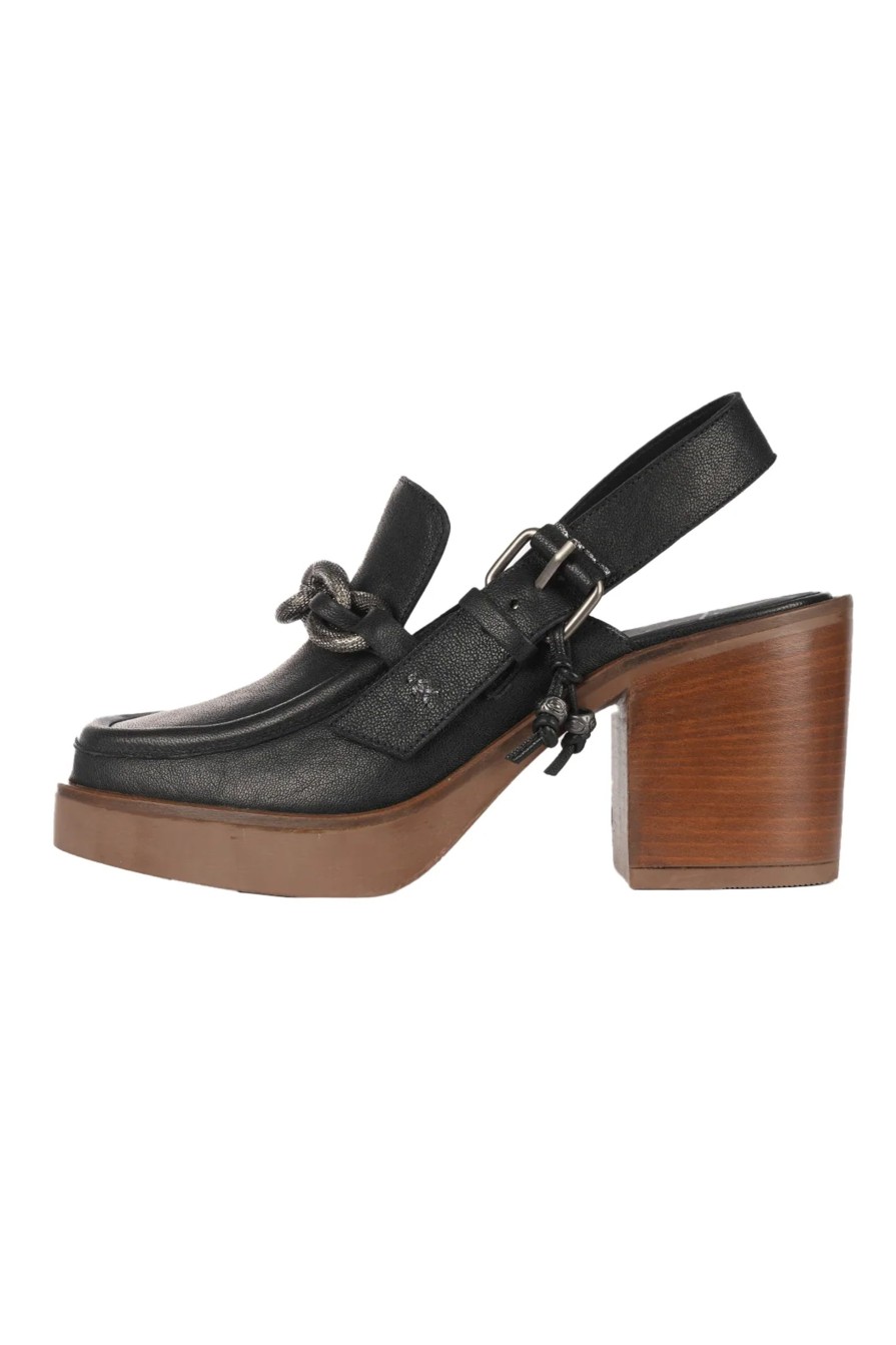 HENRY BEGUELIN Leather Platform Moccasin Shoe In Old Iron Nero | Heels