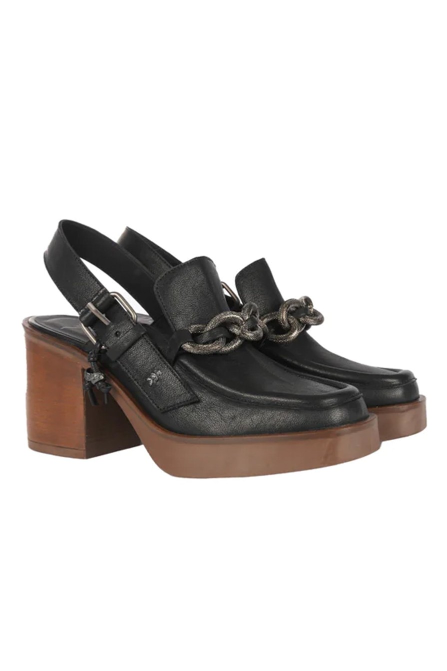 HENRY BEGUELIN Leather Platform Moccasin Shoe In Old Iron Nero | Heels