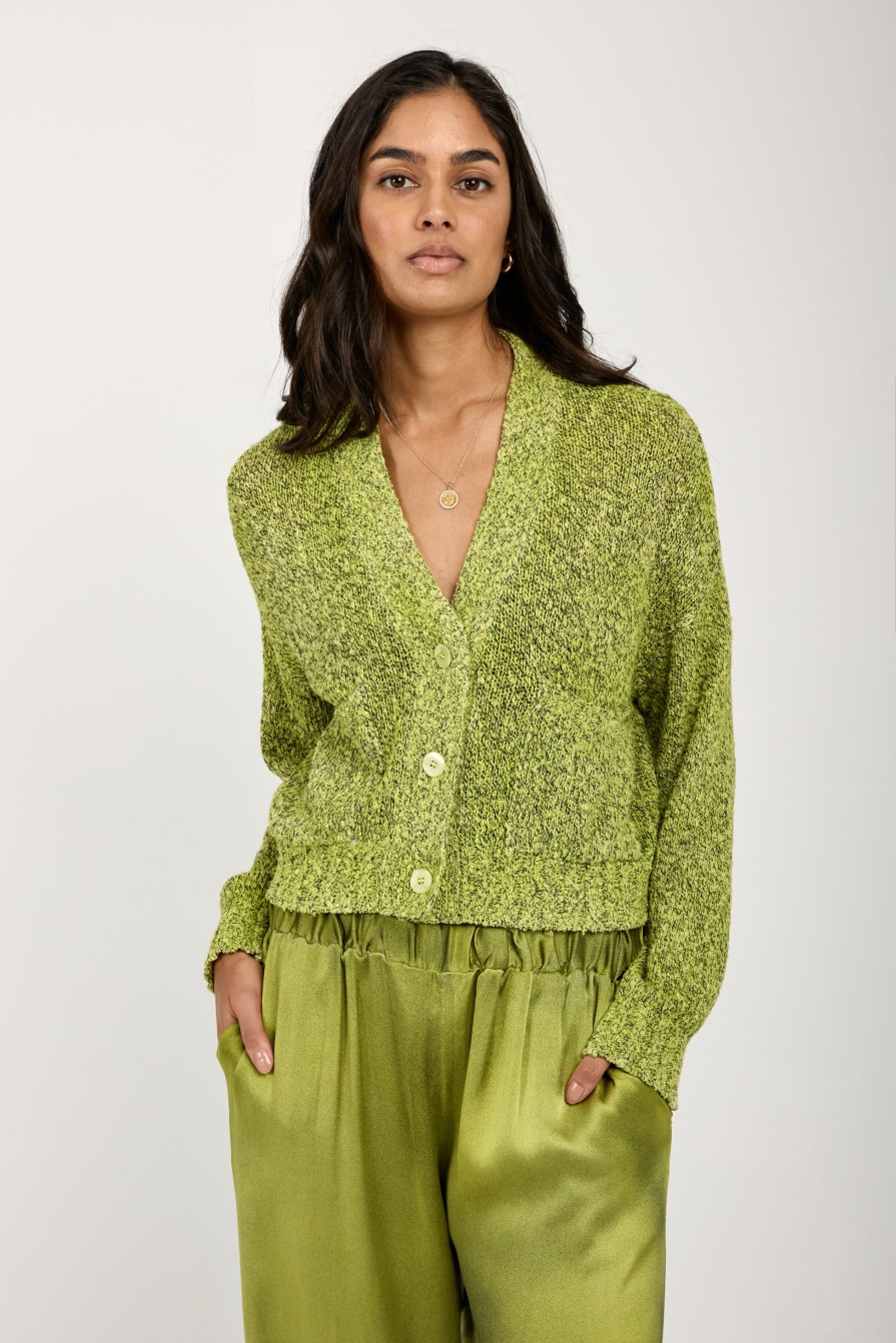 AVANT TOI Mouline Boxy Cotton Cardigan In Lime | Knitwear