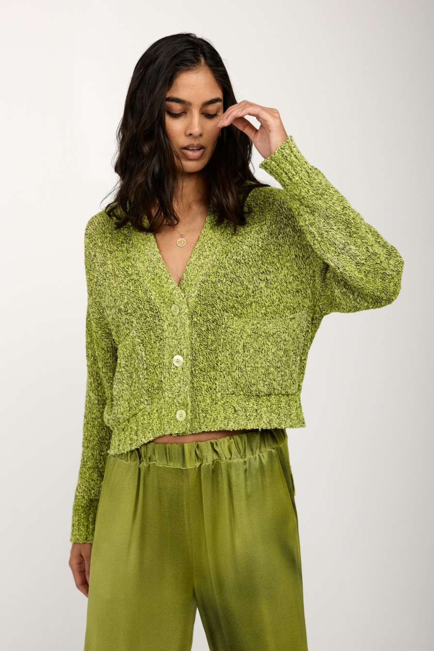 AVANT TOI Mouline Boxy Cotton Cardigan In Lime | Knitwear