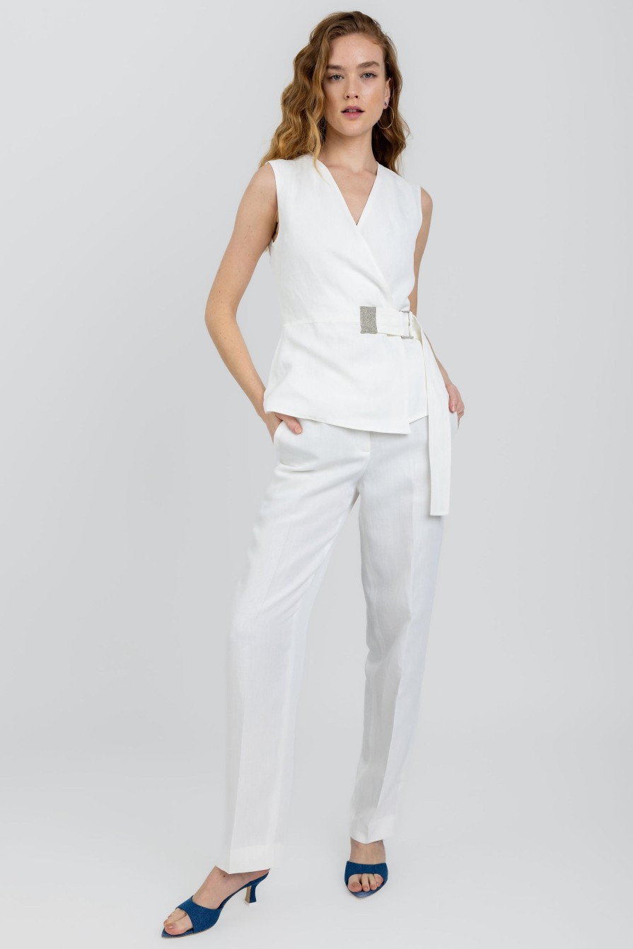 FABIANA FILIPPI Linen Viscose Trouser Pant In Raffia | Bottoms