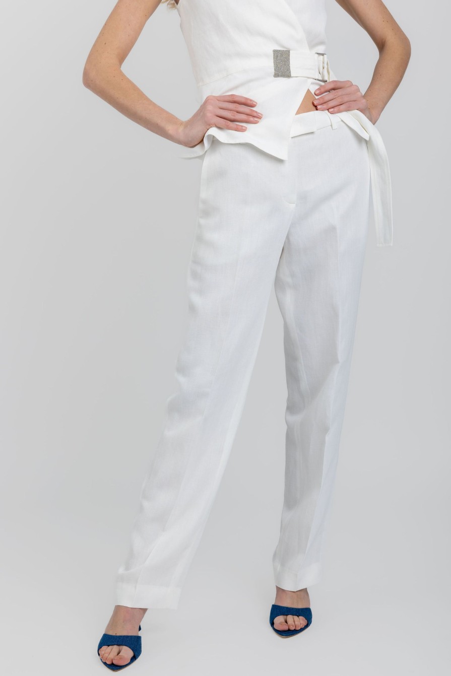 FABIANA FILIPPI Linen Viscose Trouser Pant In Raffia | Bottoms