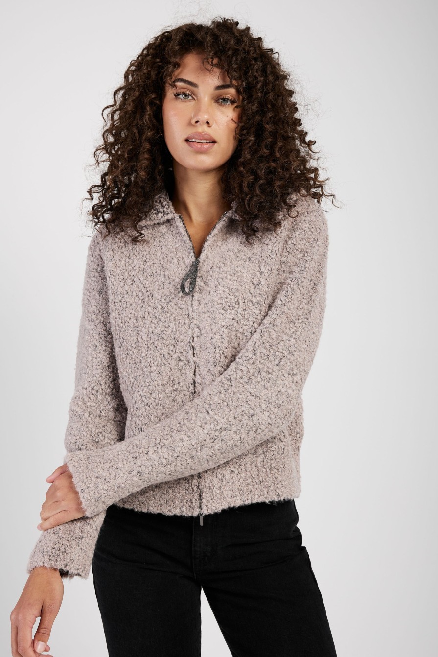 FABIANA FILIPPI Boucle Bomber Jacket In Nocciola And Pepe | Jackets & Coats