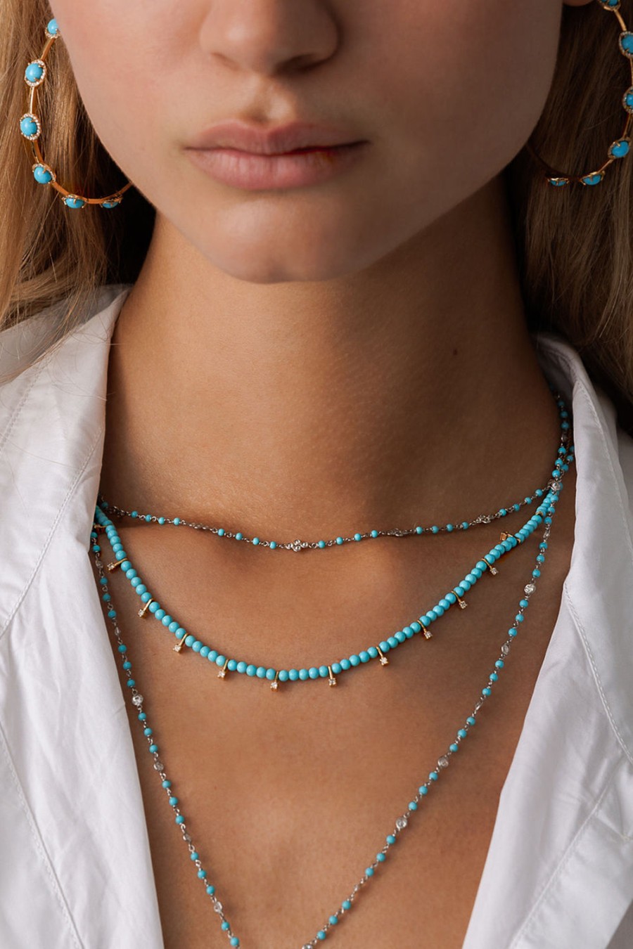 L.A. STEIN Turquoise Diamond Drop Necklace In 18K Yellow Gold | Jewelry