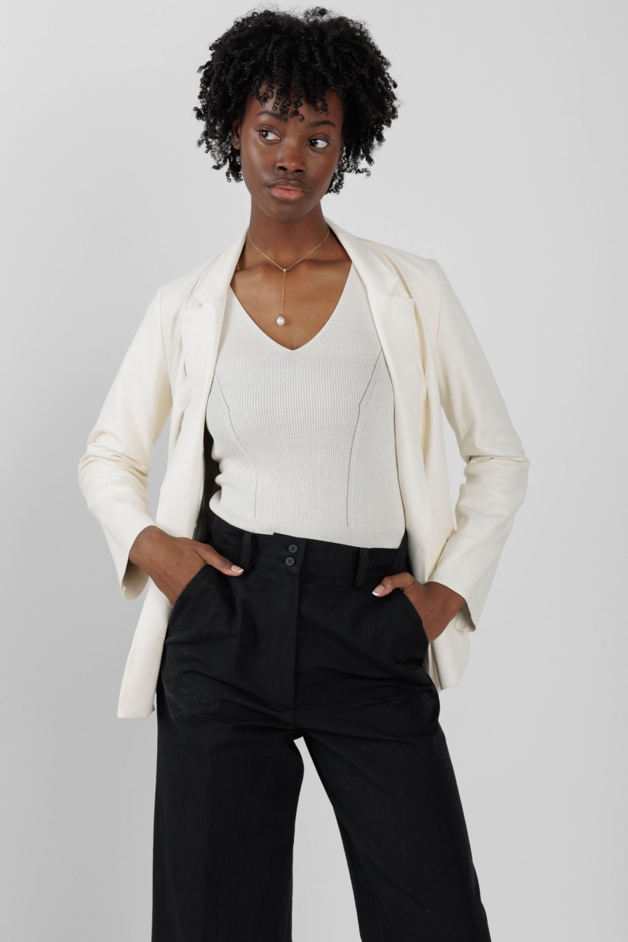 GIORGIO BRATO Leather Blazer Jacket In Off White | Jackets & Coats