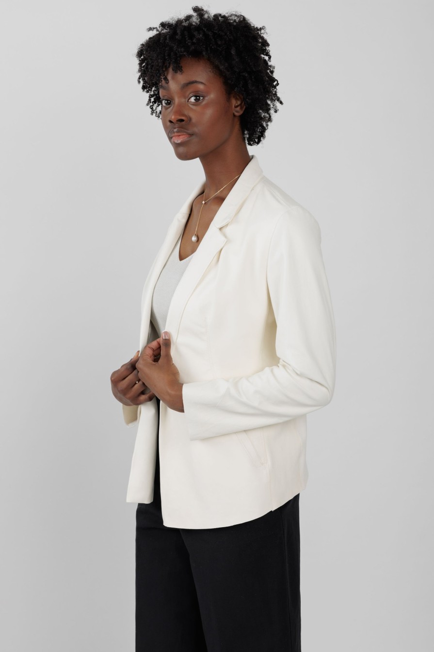 GIORGIO BRATO Leather Blazer Jacket In Off White | Jackets & Coats