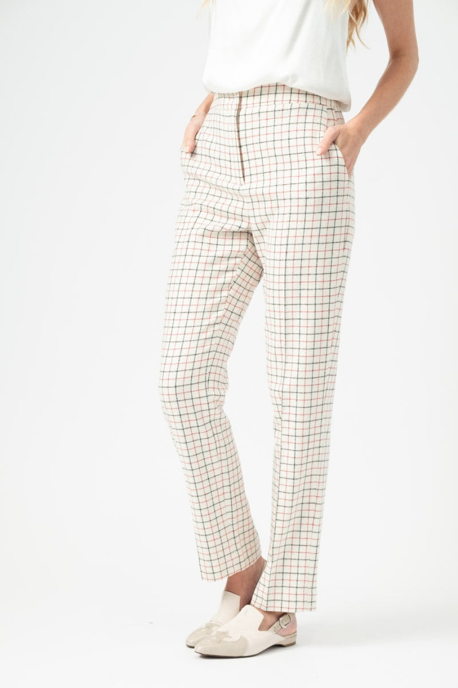 RAG & BONE Poppy High Waisted Pant In Ivory Check | Rag & Bone - T. Boutique | Bottoms