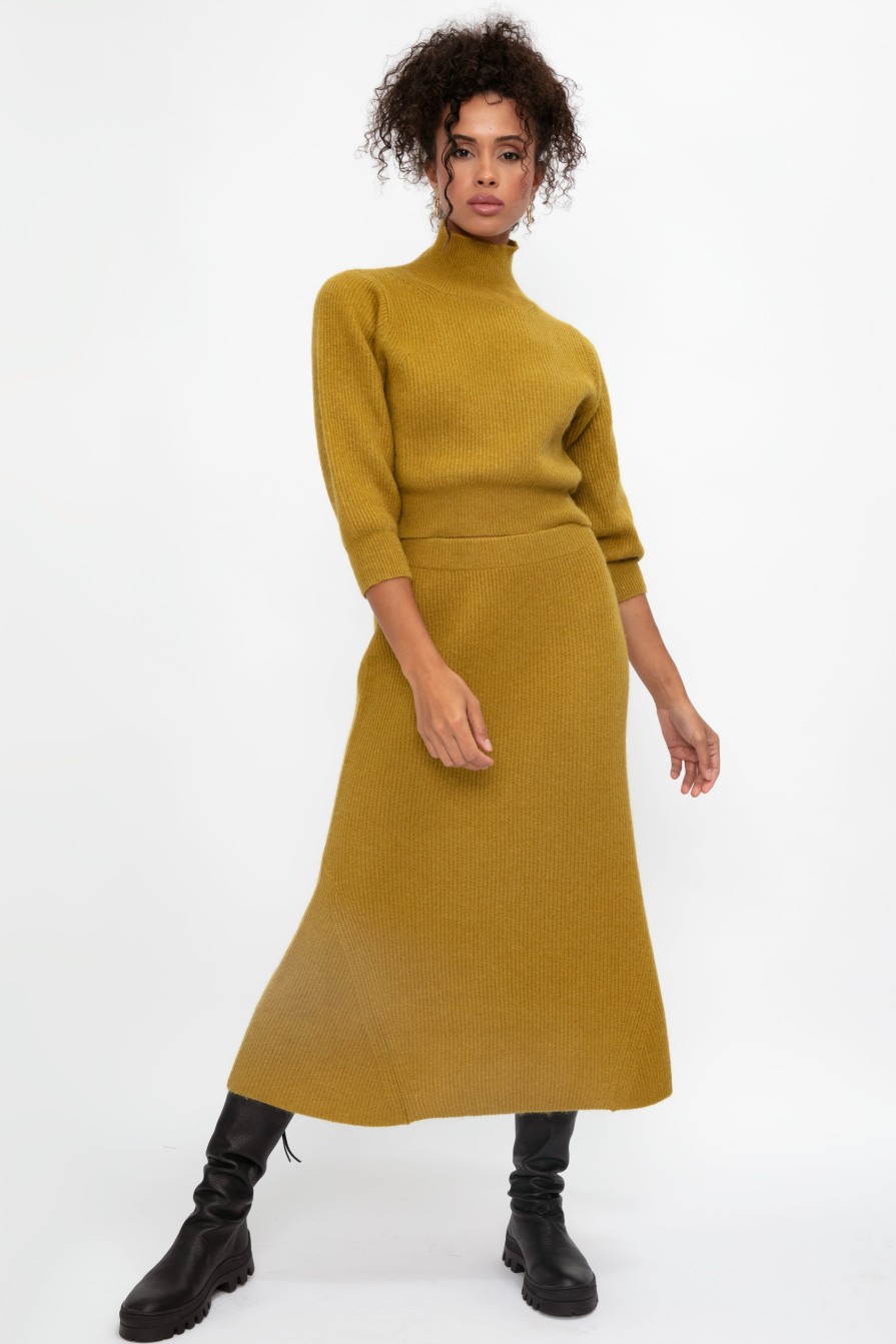 FABIANA FILIPPI Ribbed Wool Skirt In Curry | Bottoms