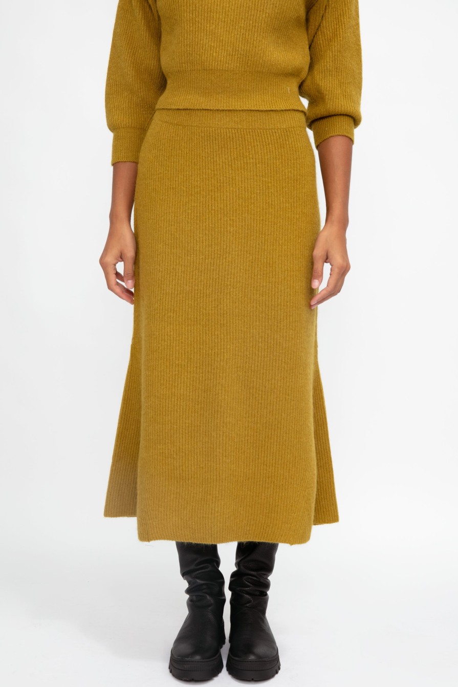 FABIANA FILIPPI Ribbed Wool Skirt In Curry | Bottoms