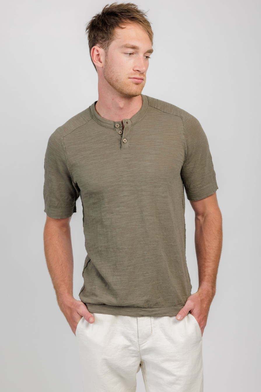 TRANSIT Henley T-Shirt In Steel Grey | Tops