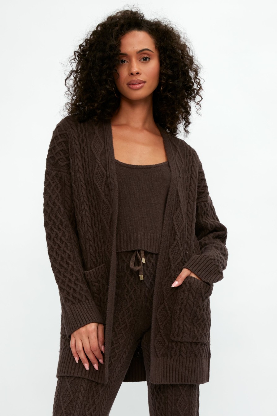 ELEONORA GOTTARDI Cable Knit Cardigan In Chocolate | Knitwear