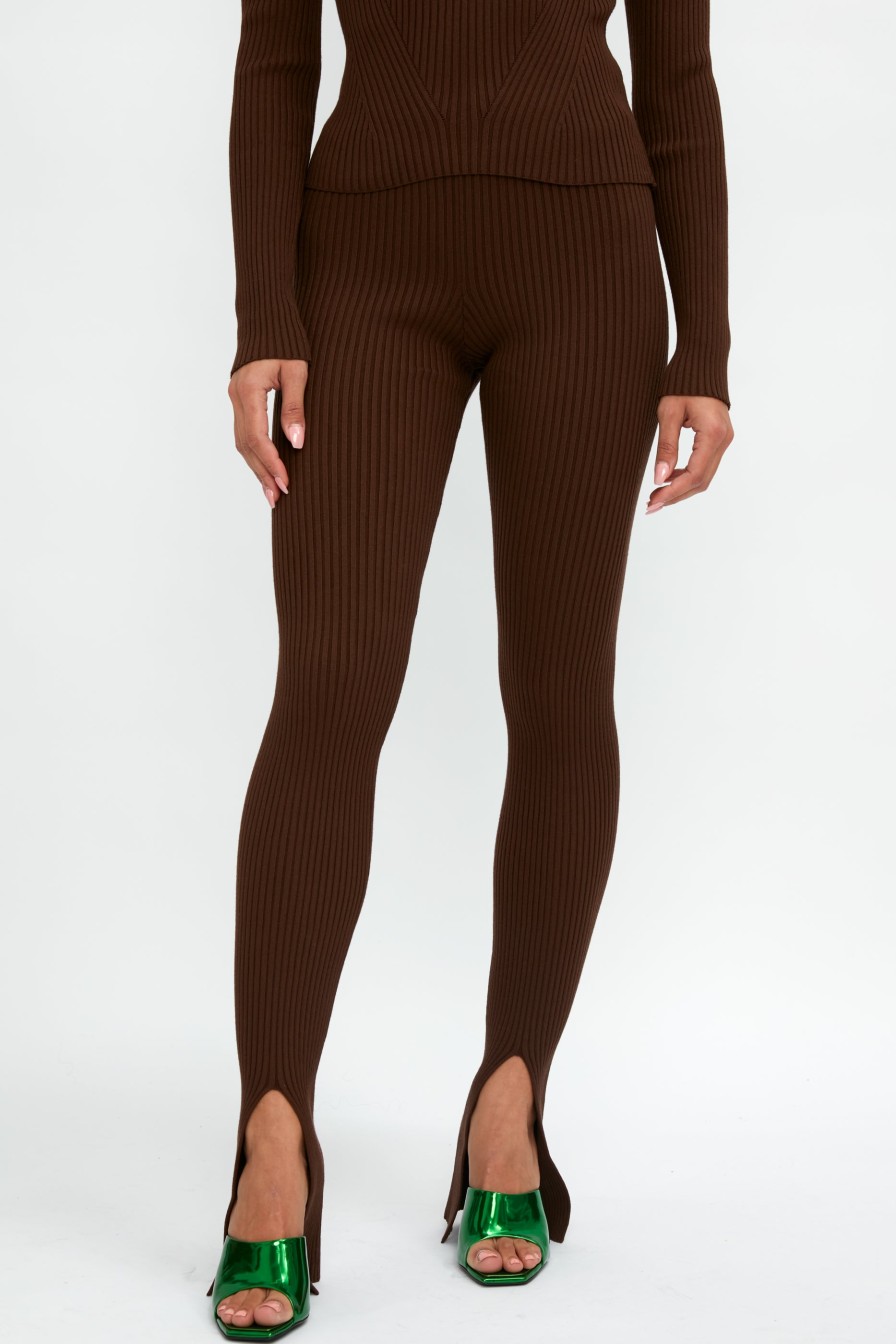 ELEONORA GOTTARDI Ribbed Front Slit Pant In Chocolate | Bottoms