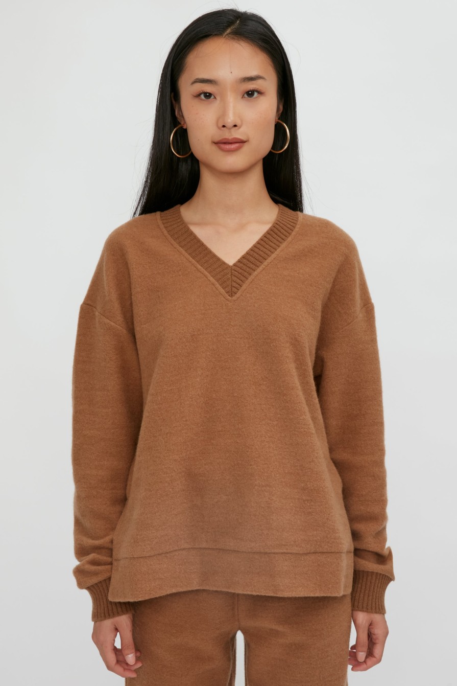 MAX MARA LEISURE Mammola V-Neck Sweatshirt In Camel | Loungewear