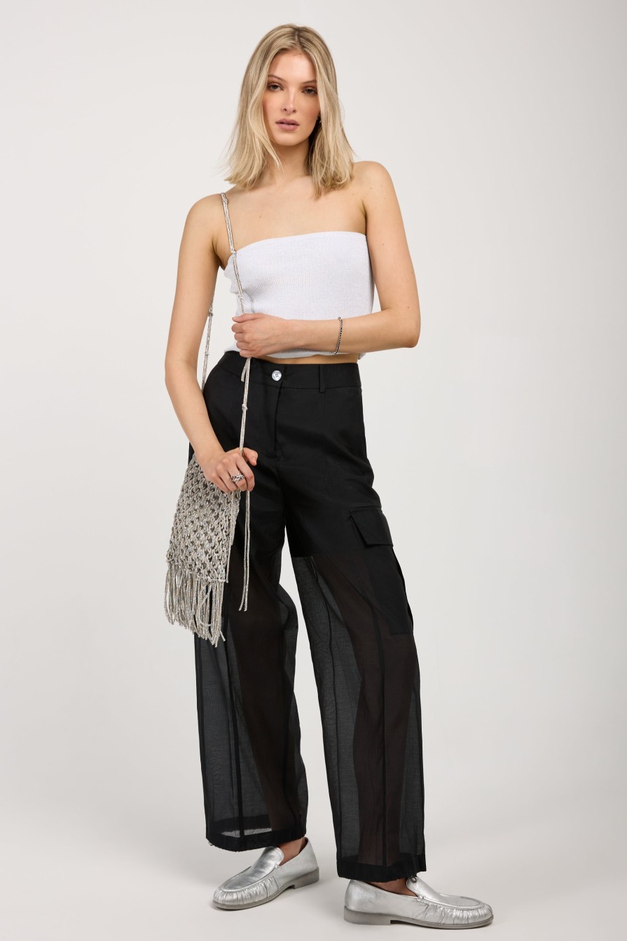 PESERICO Cotton Silk Organza Cargo Pant In Black | Bottoms