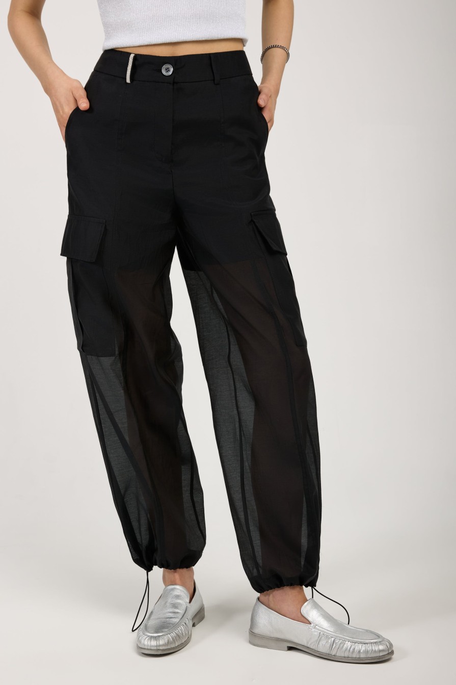 PESERICO Cotton Silk Organza Cargo Pant In Black | Bottoms