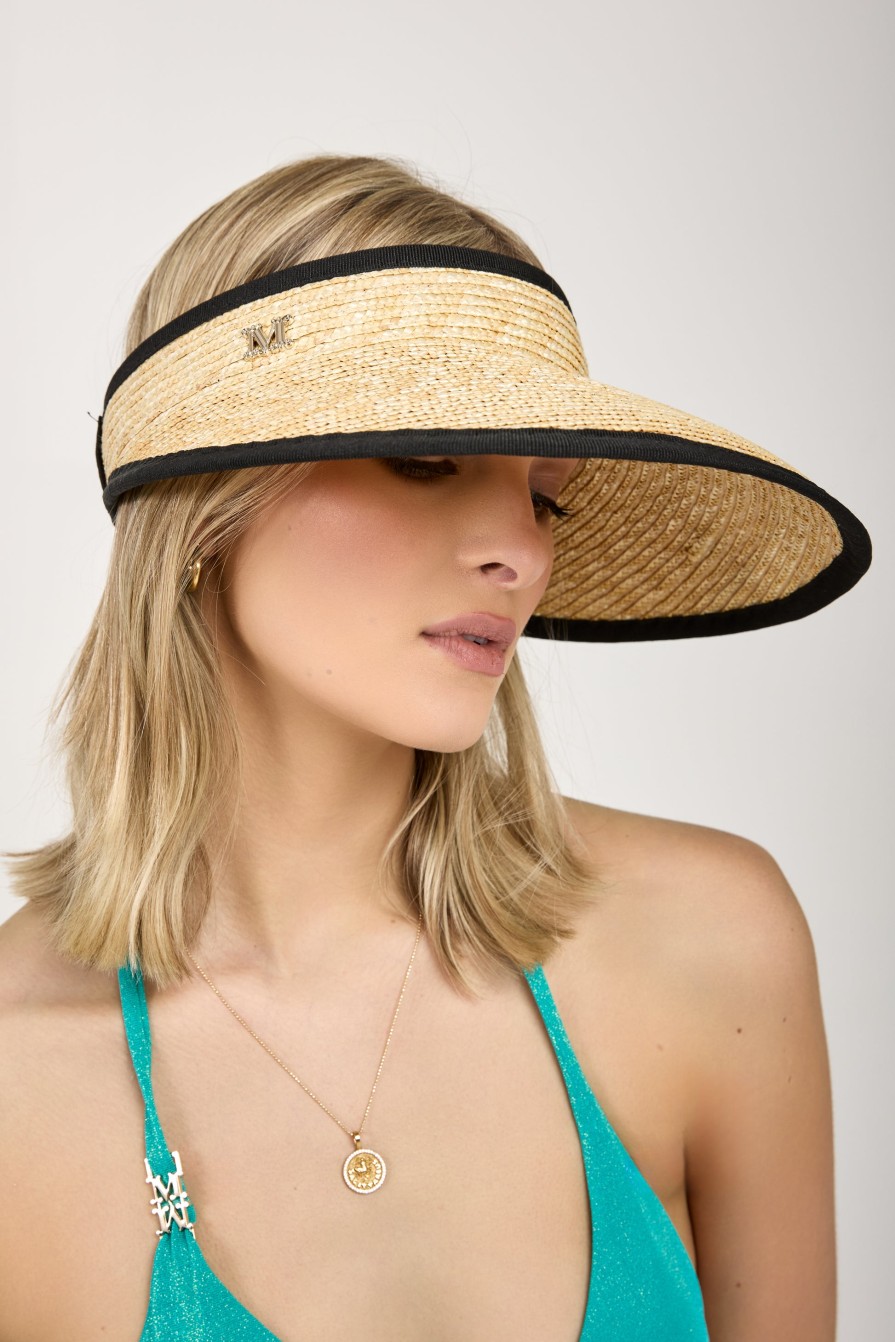 MAX MARA LEISURE Manila Straw Visor Hat In Honey Black | Hats