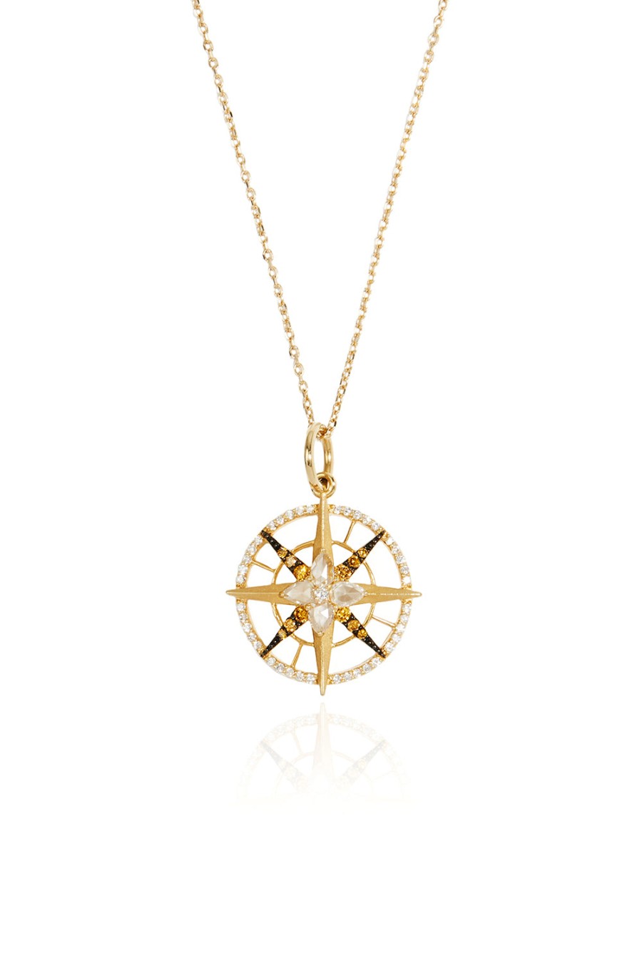 L.A. STEIN Rose Cut Brown Diamond Compass Necklace In 18K Yellow Gold | Jewelry