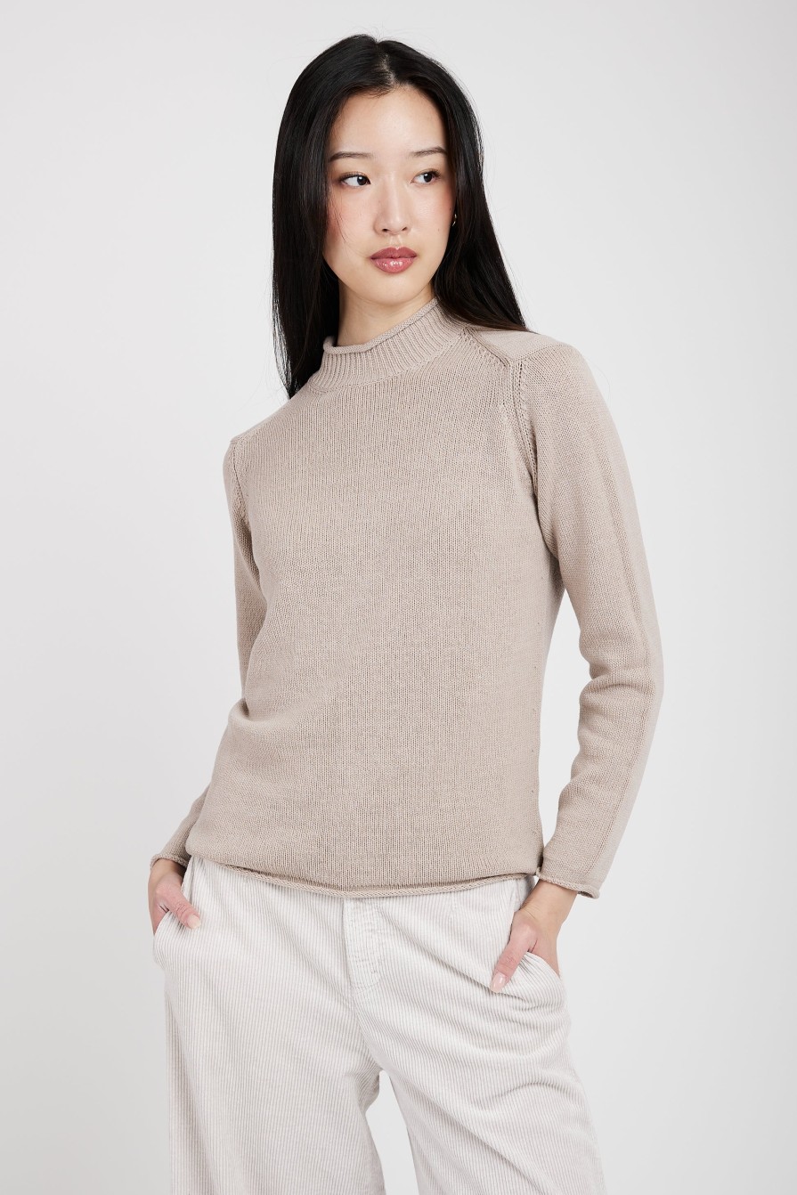 TRANSIT Mock Neck Sweater In Sand | Knitwear