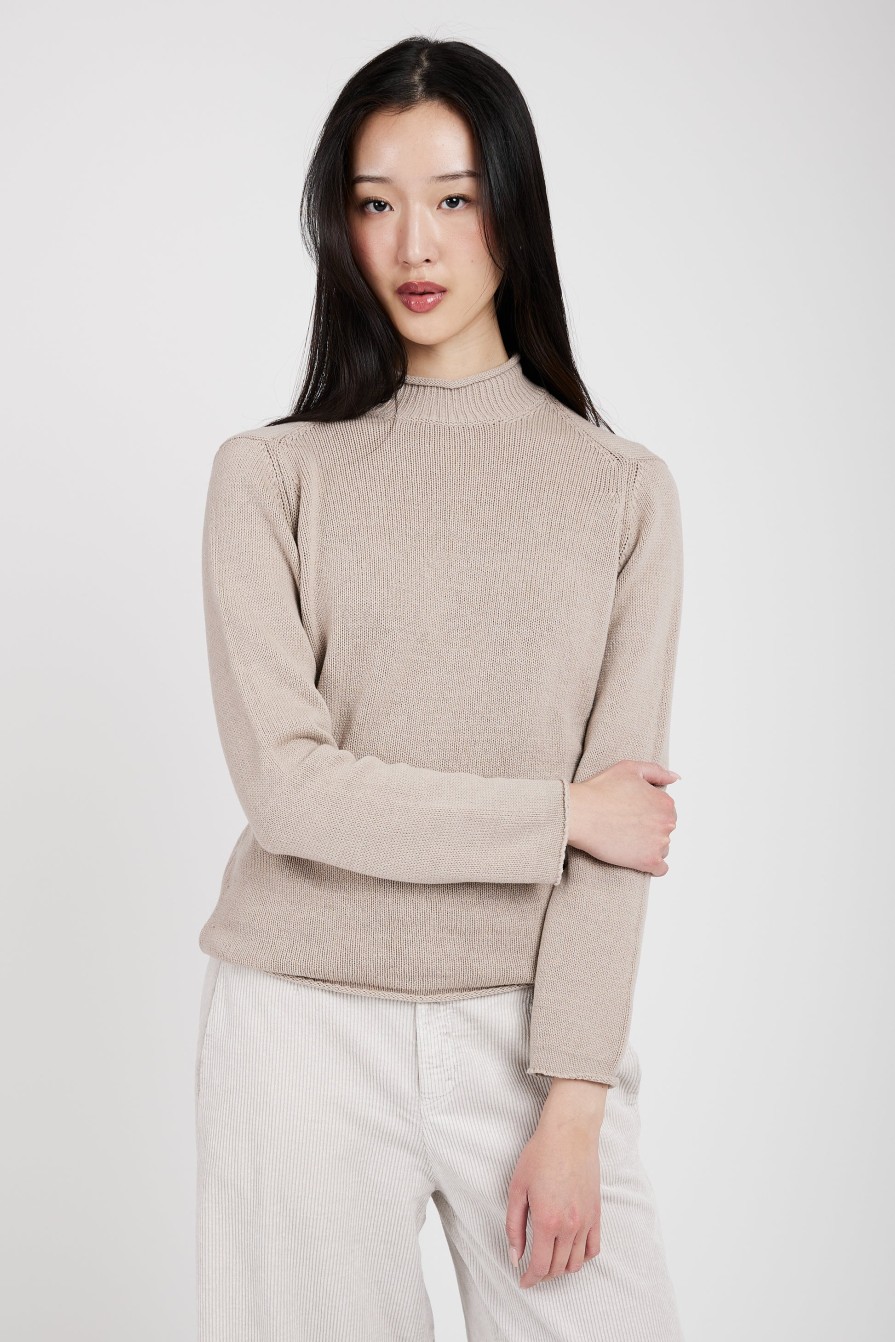 TRANSIT Mock Neck Sweater In Sand | Knitwear