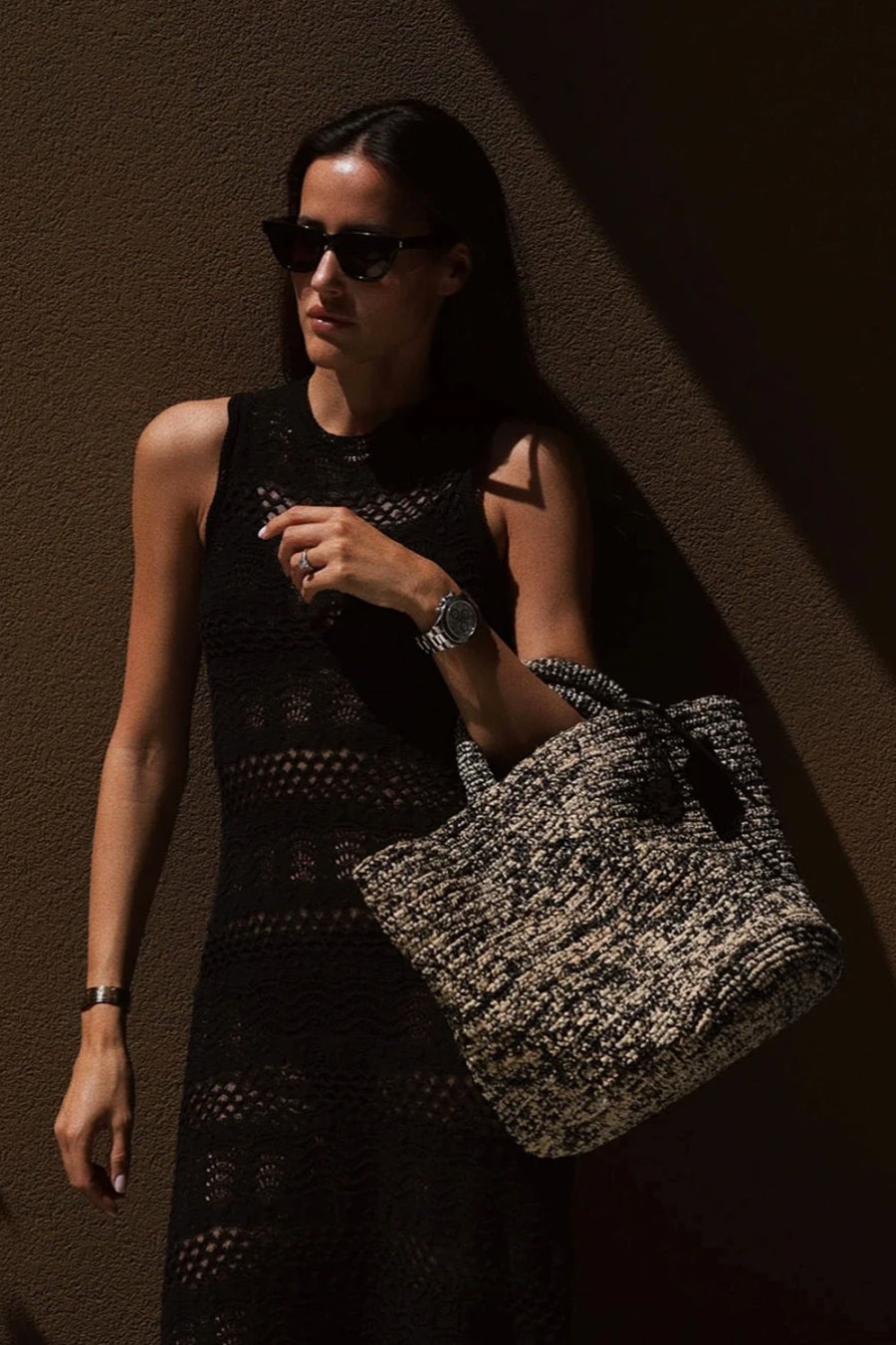 MANEBÍ Panier Bag In Black And Natural Melange Raffia | Bags