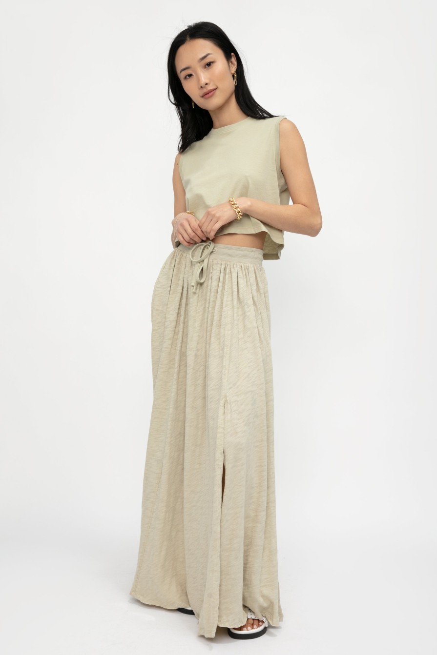 ATM Maxi Skirt With Slit In Faded Moss | Bottoms