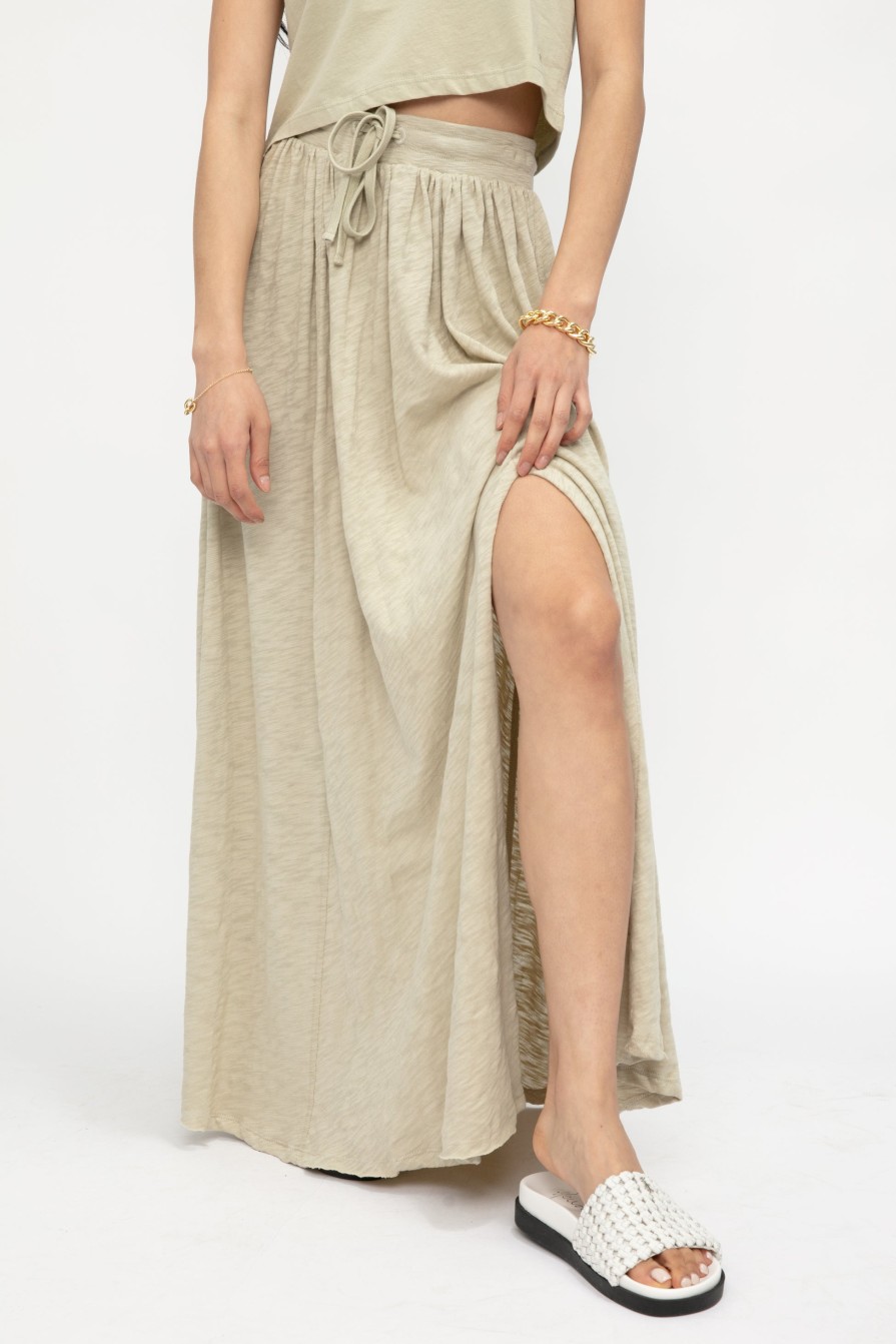 ATM Maxi Skirt With Slit In Faded Moss | Bottoms