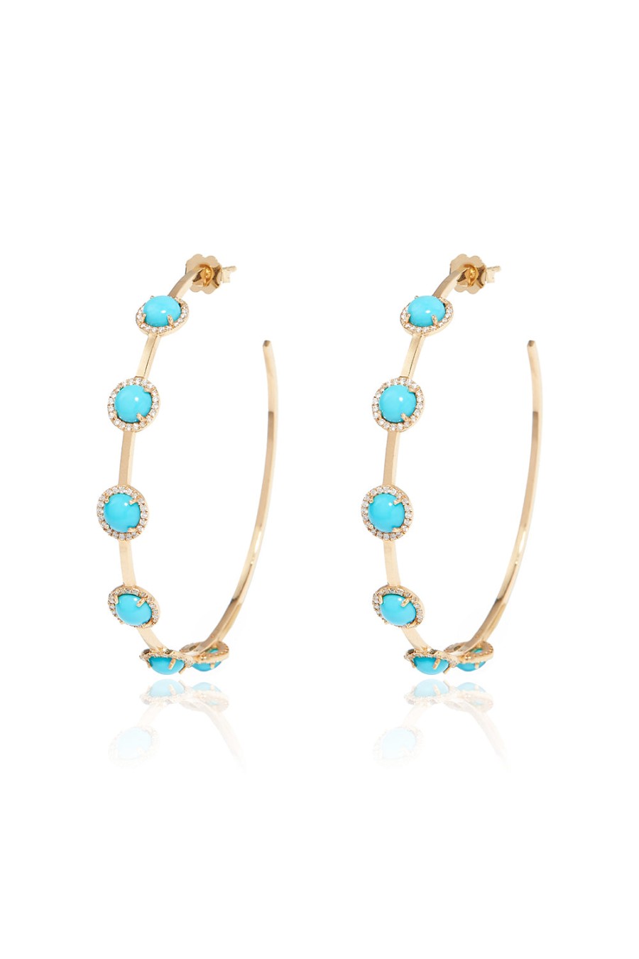 L.A. STEIN Diamond Turquoise Hoops In 18K Yellow Gold | Jewelry