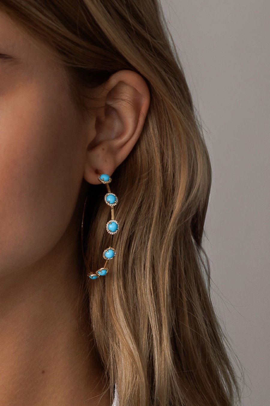 L.A. STEIN Diamond Turquoise Hoops In 18K Yellow Gold | Jewelry