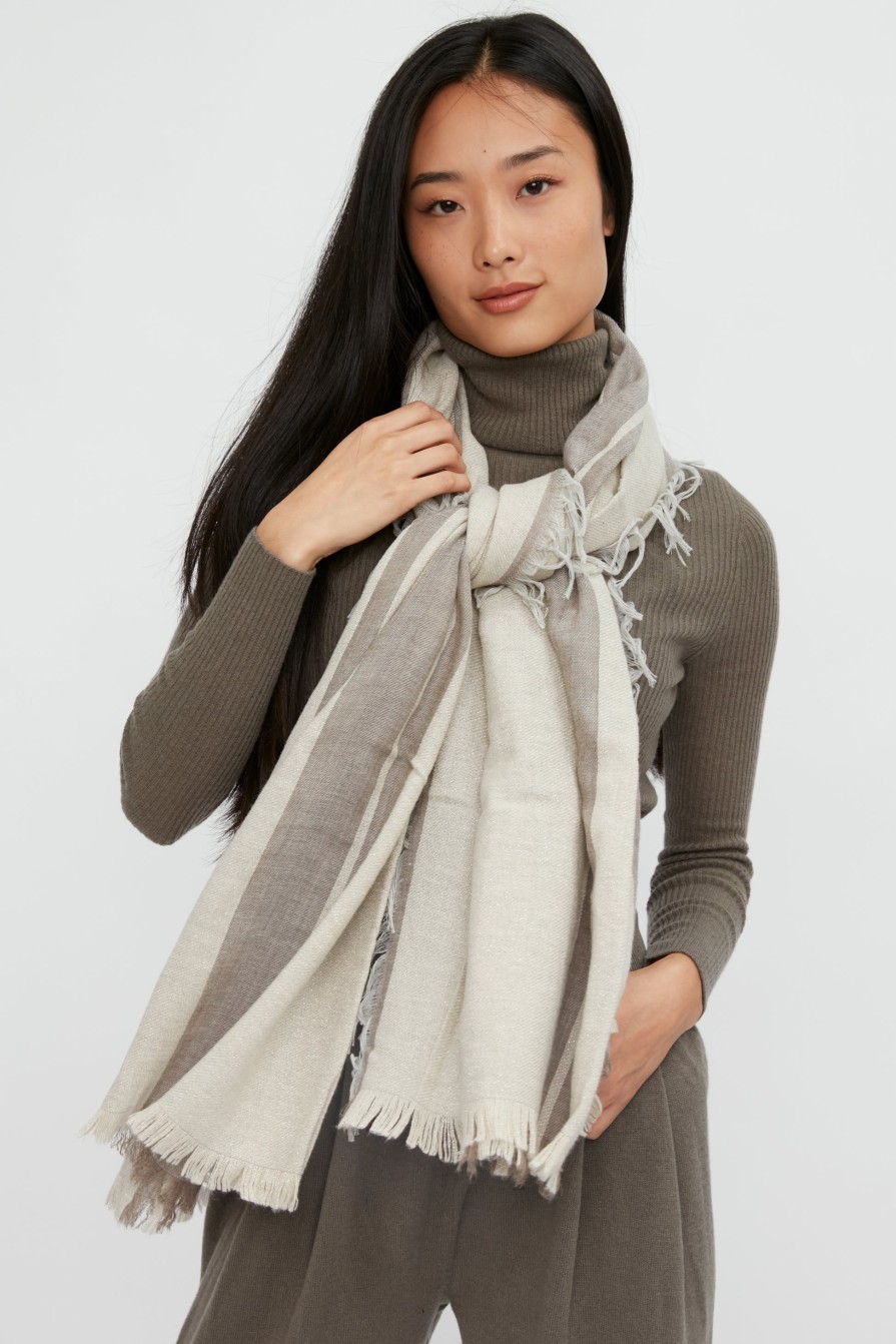 FABIANA FILIPPI Lurex Stripe Scarf In Mandorla | Scarves