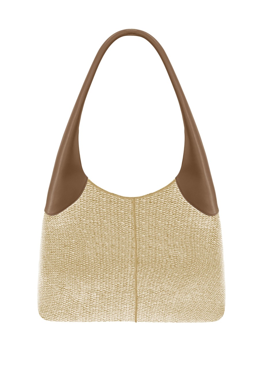 THEMOIRè Ninfa Eco-Fabric Straw Bag In Shell And Caramel | Bags