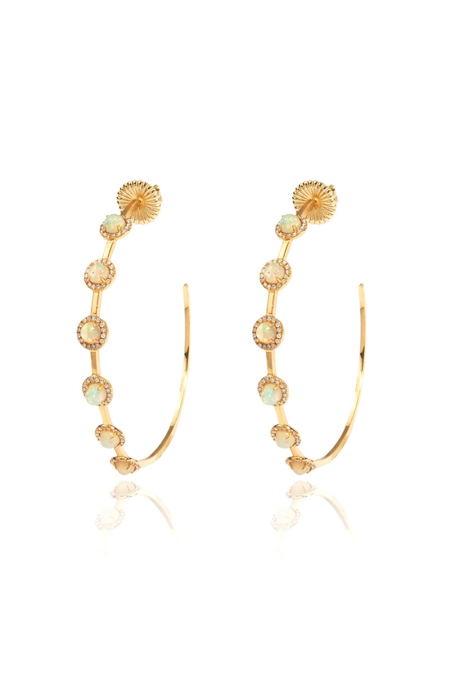 L.A. STEIN Diamond Opal Hoops In 18K Yellow Gold | Jewelry