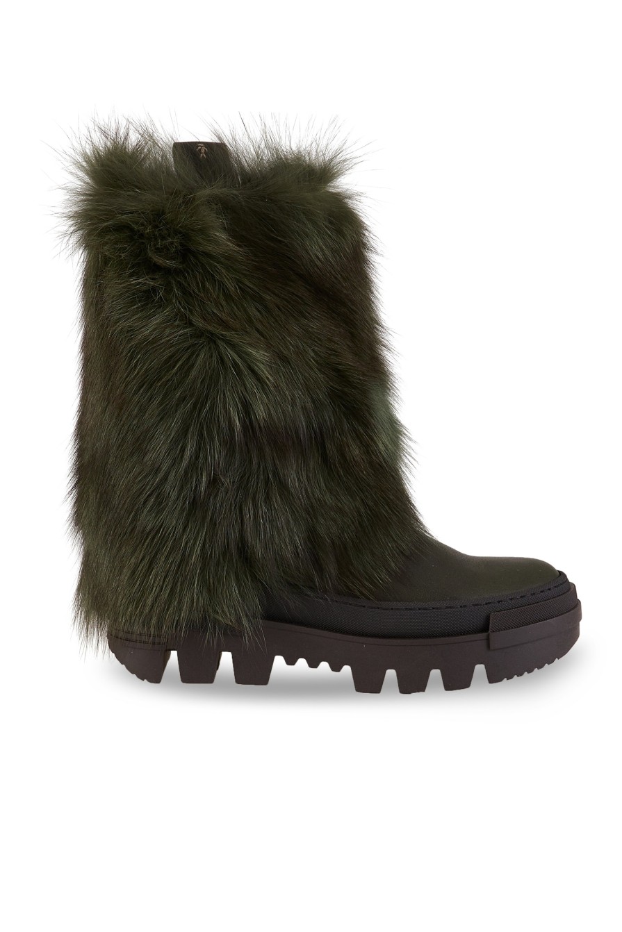 HENRY BEGUELIN Messico Tall Leather Boot With Long Fur In Menta | Boots