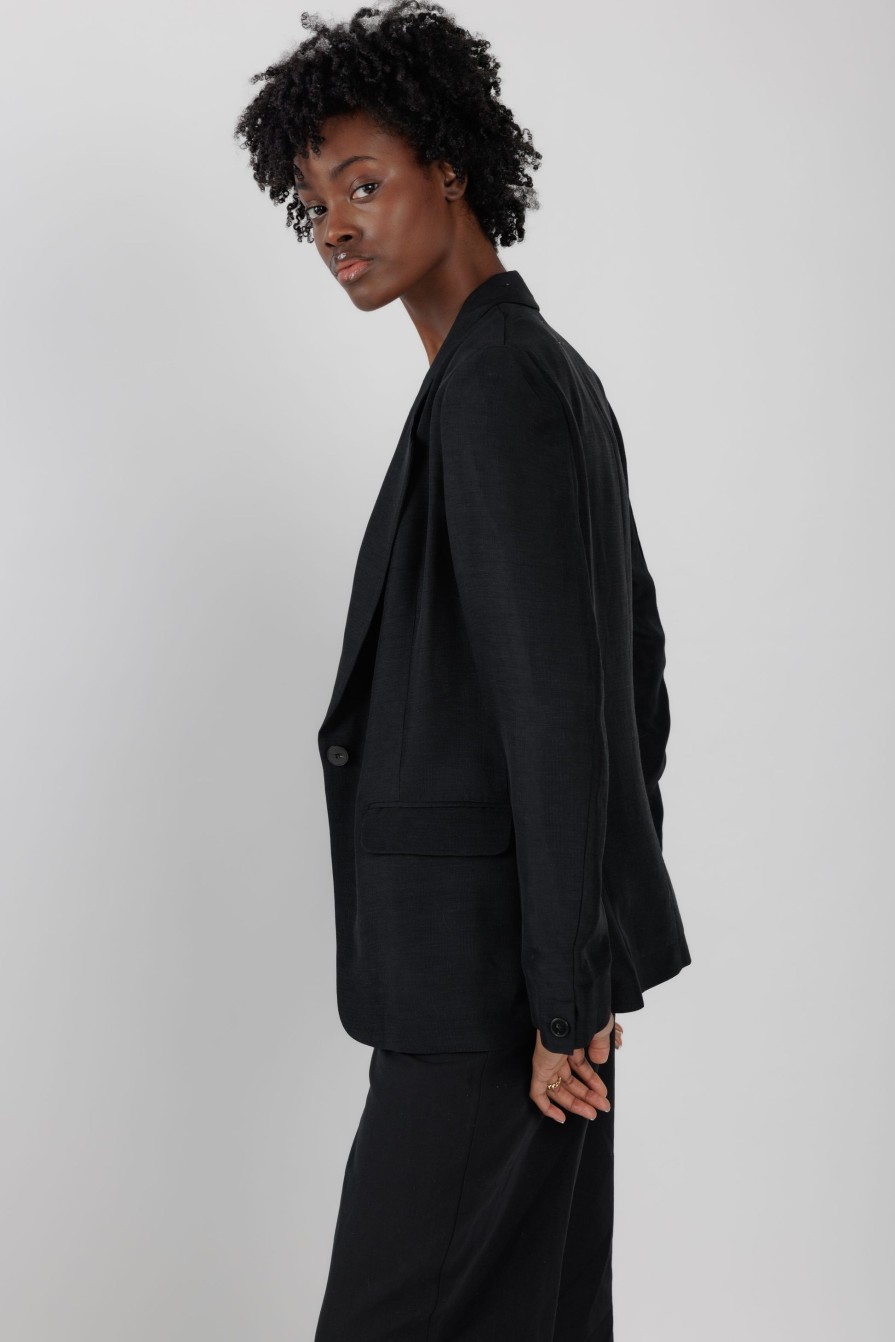 FORTE FORTE Ripstop Viscose Blazer Jacket In Black | Jackets & Coats