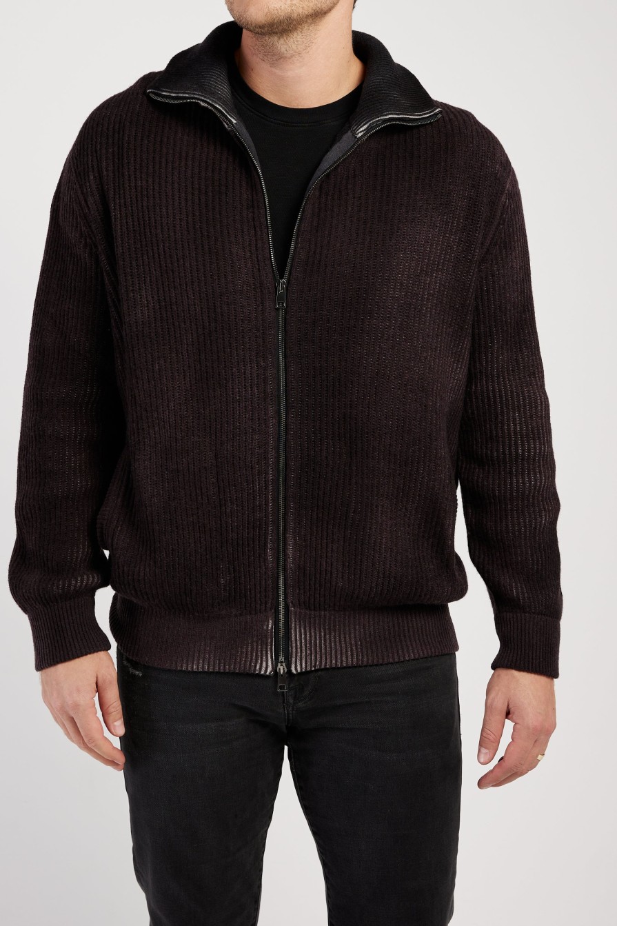 AVANT TOI High Neck Zip Cardigan In Seppia | Knitwear