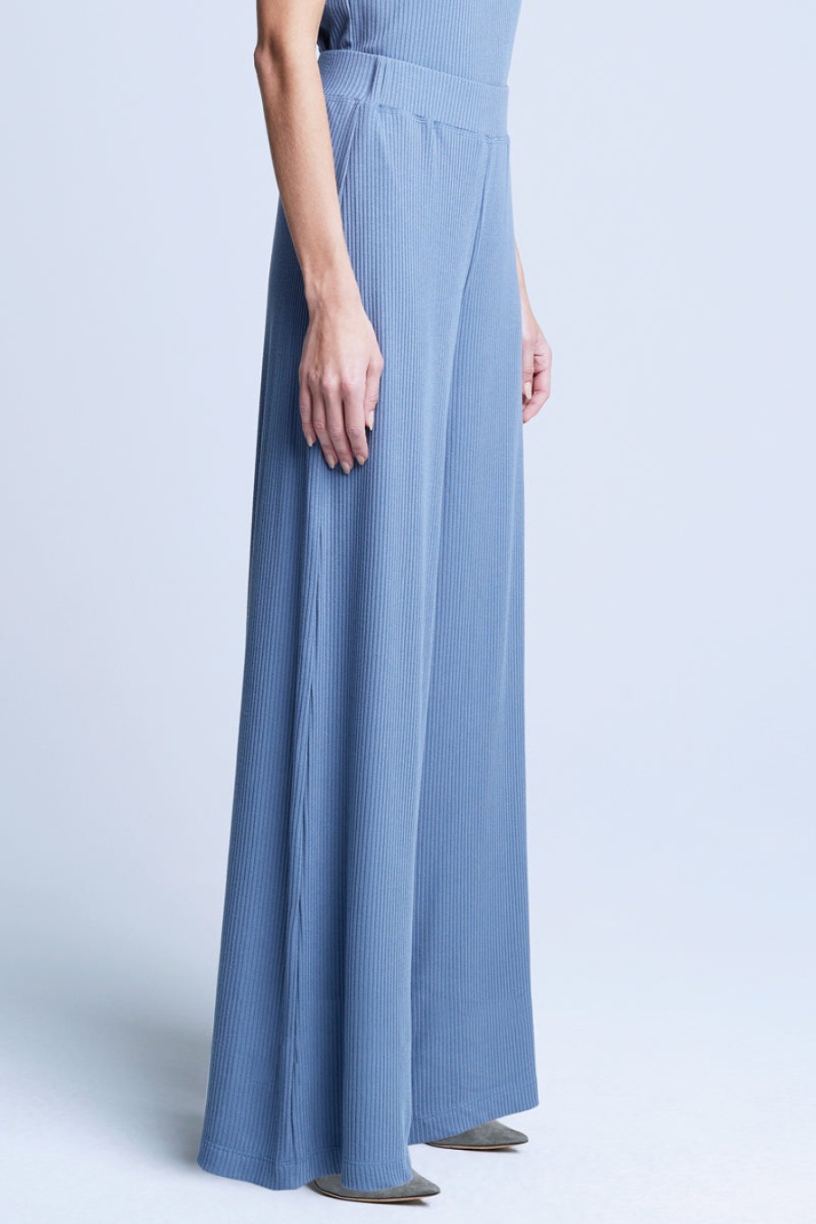 L'AGENCE Crawford Wide Leg In Pant In Steel Blue | L'Agence - T. Boutique | Bottoms