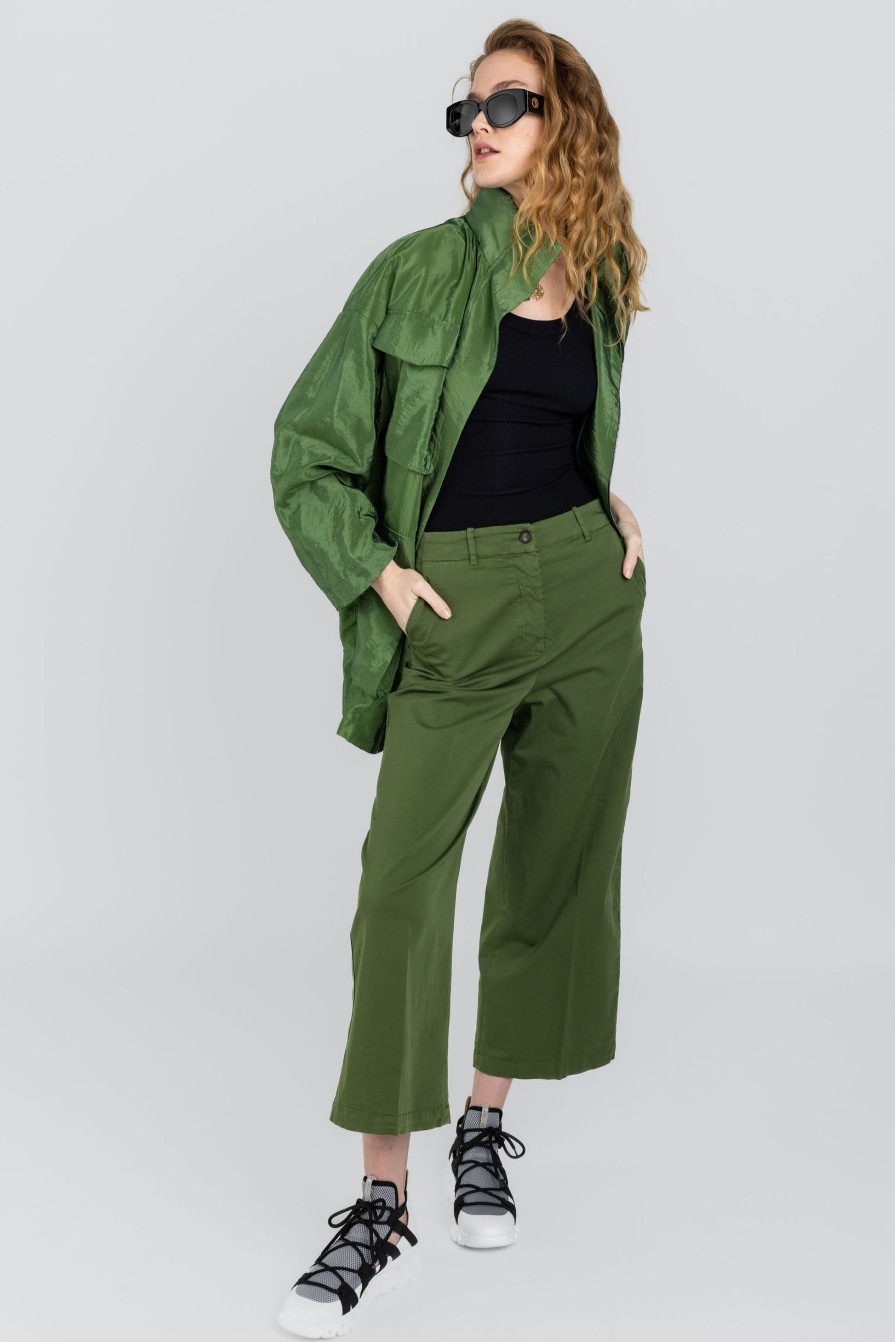 FABIANA FILIPPI Cropped Cotton Trouser Pant In Algae Green | Bottoms