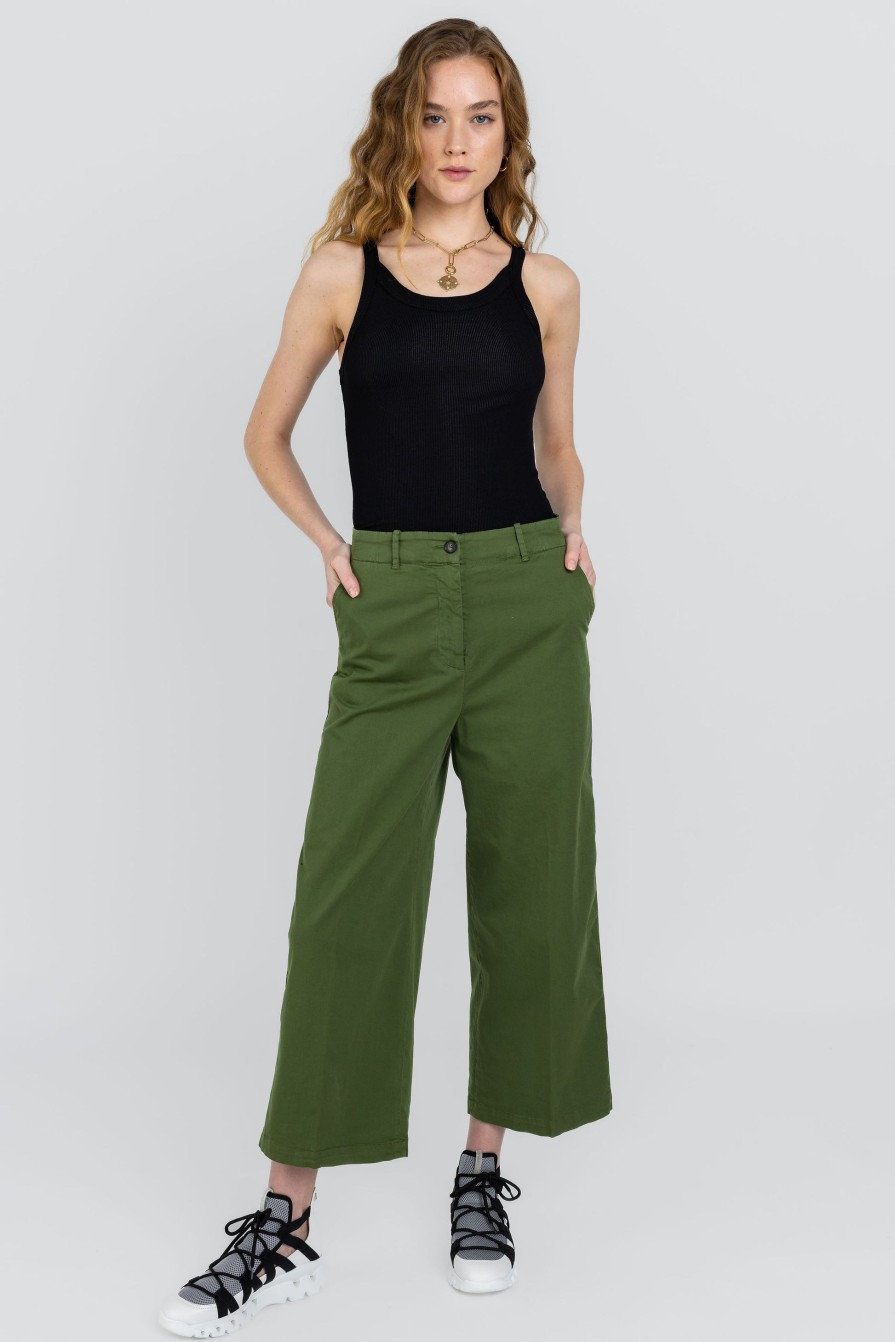 FABIANA FILIPPI Cropped Cotton Trouser Pant In Algae Green | Bottoms