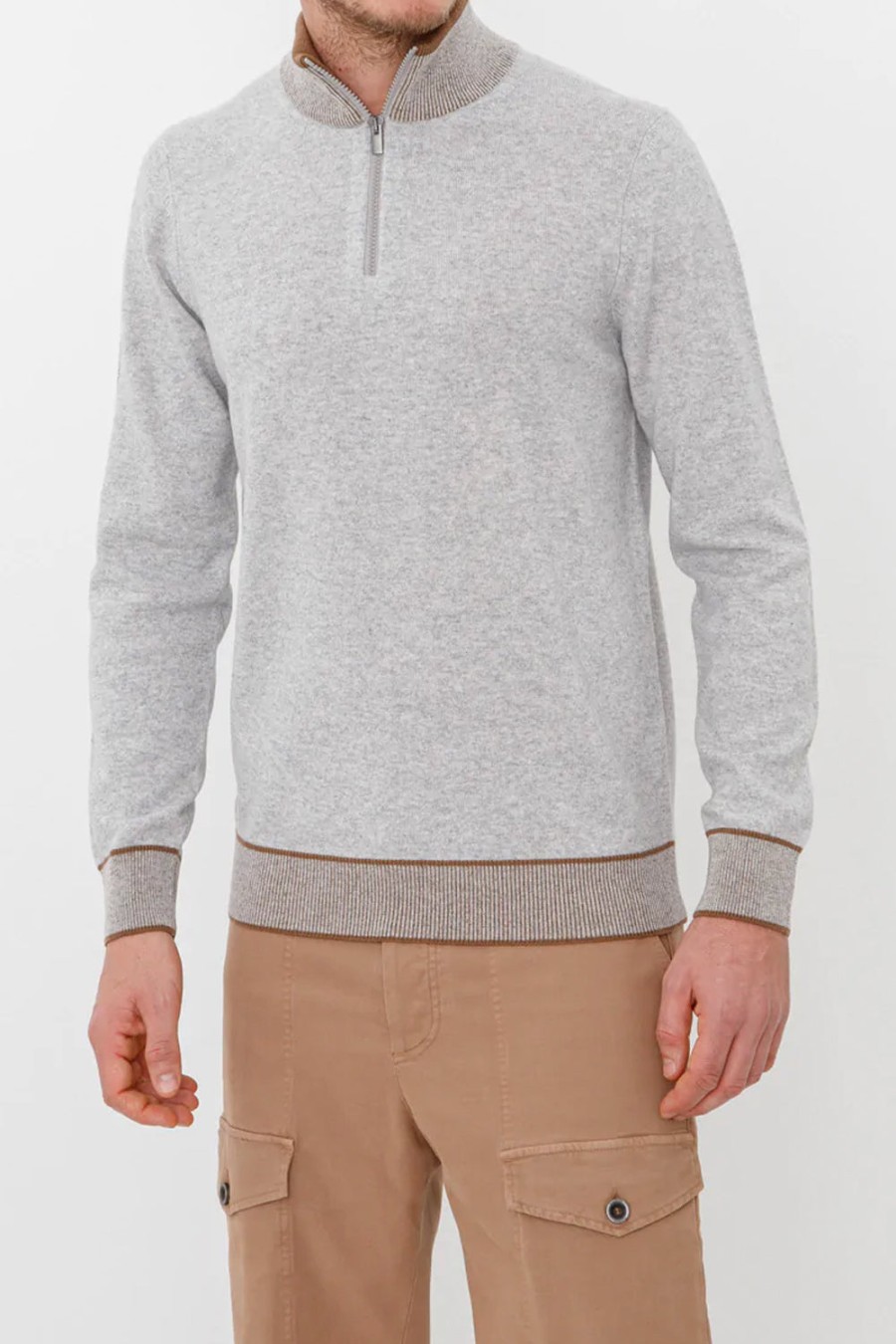 PESERICO Cashmere Silk Sweater In Grey Melange And Sepia | Tops