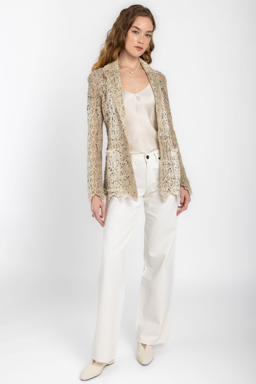 AVANT TOI Macrame Lace Blazer Jacket With Strass In Zenzero | Jackets & Coats