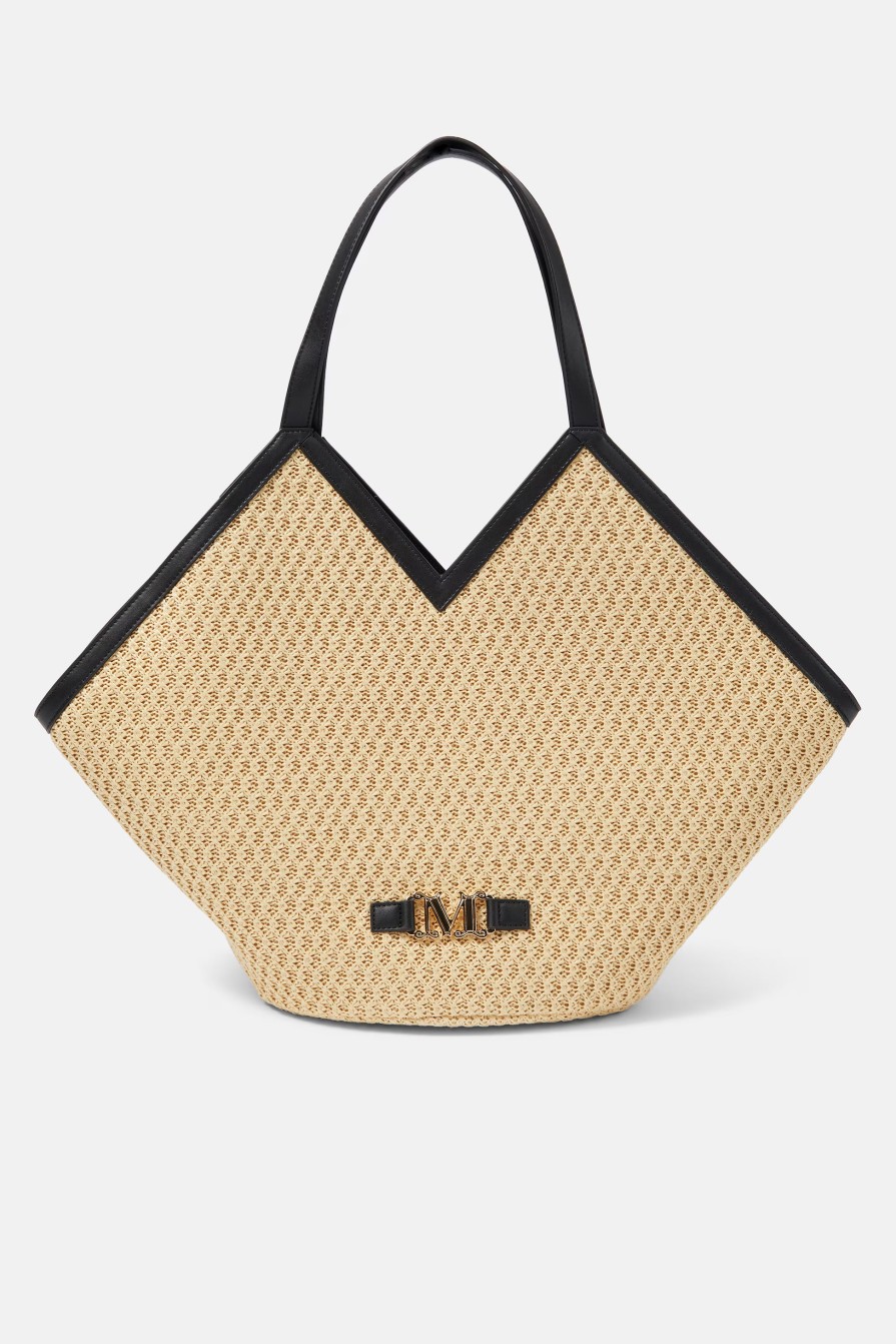 MAX MARA Pre-Order: Luigi Rafia Handbag In Beige And Black | Bags