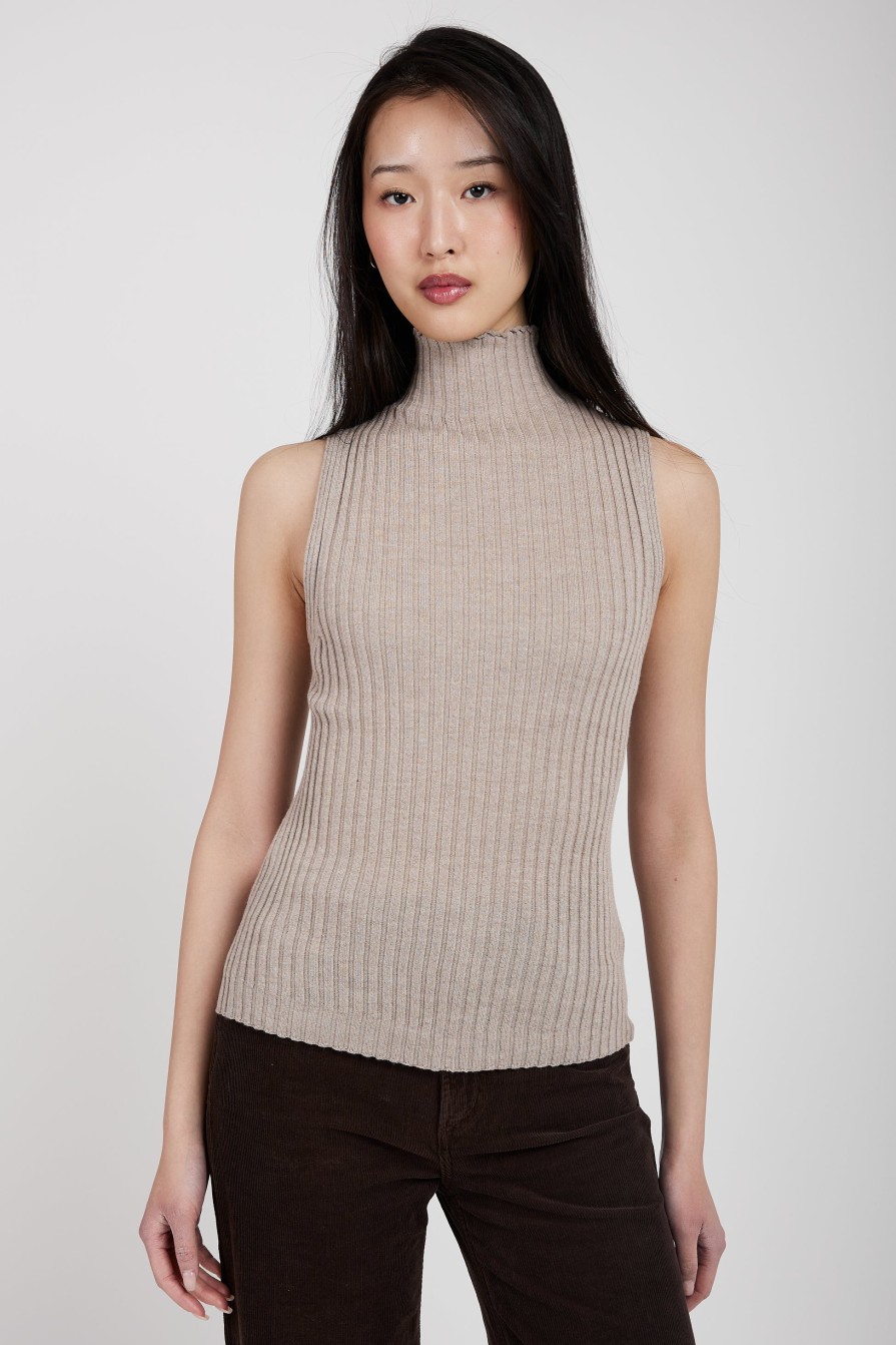 TANDEM Tandem Sleeveless Turtleneck Top In Sand | Knitwear