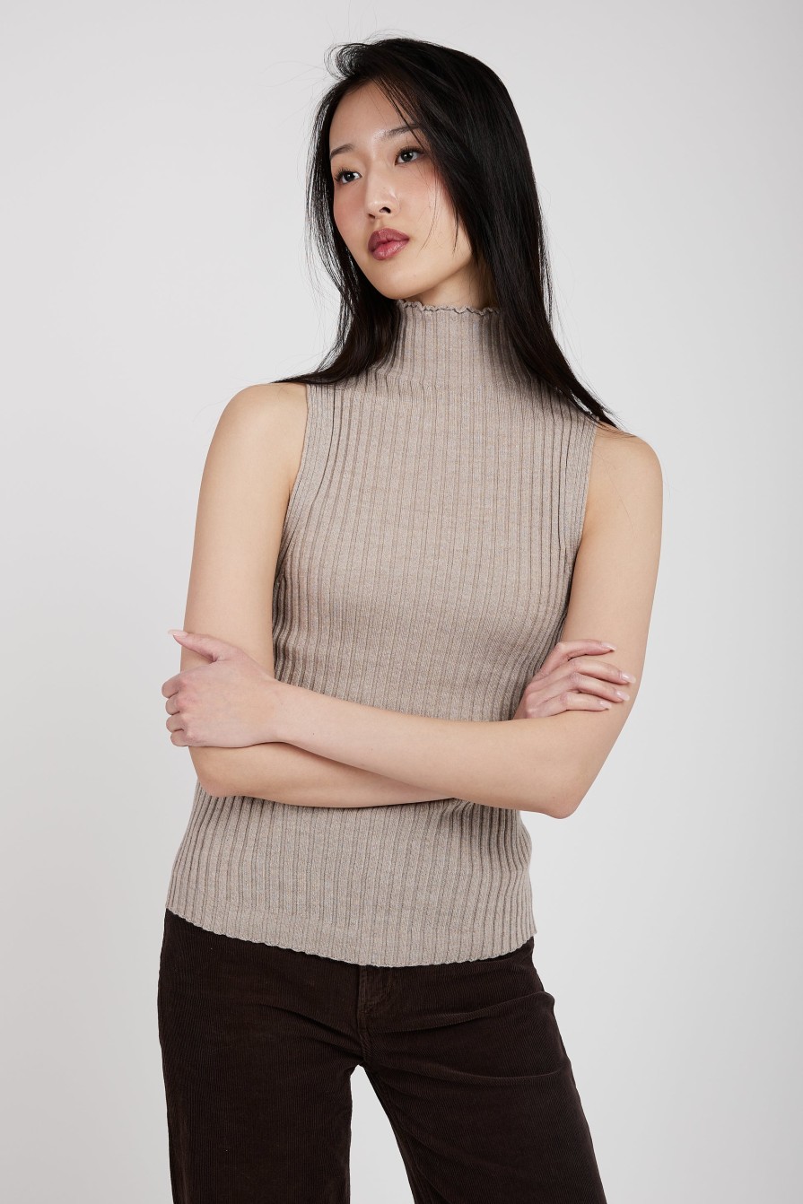 TANDEM Tandem Sleeveless Turtleneck Top In Sand | Knitwear